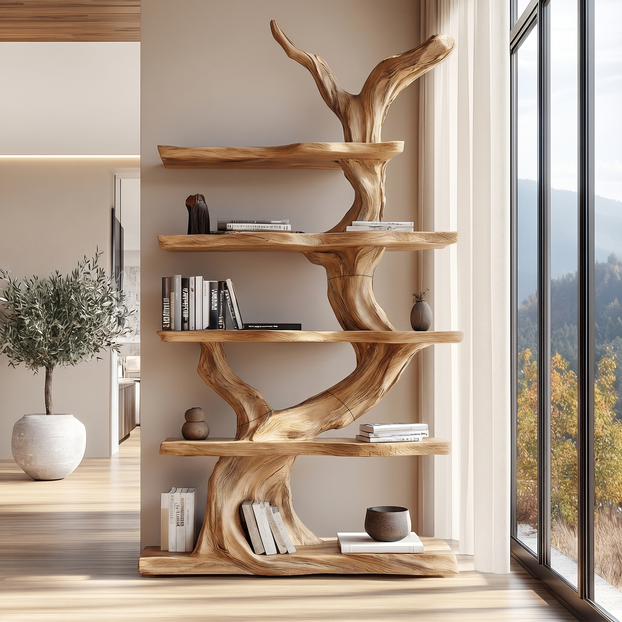 Organic Tree Bookshelf With Sculptural Branch Design And Open Display Shelves For Living Room SINLKITB737