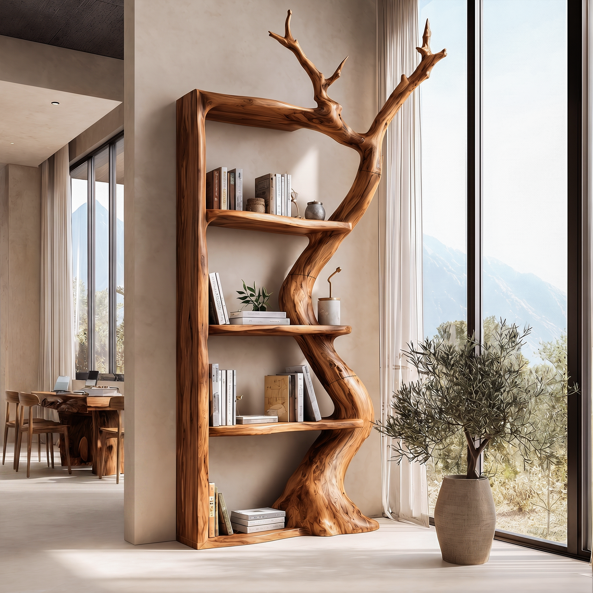 Sculptural Tree Bookshelf With Flowing Branch Frame For Living Room SINLKITB738