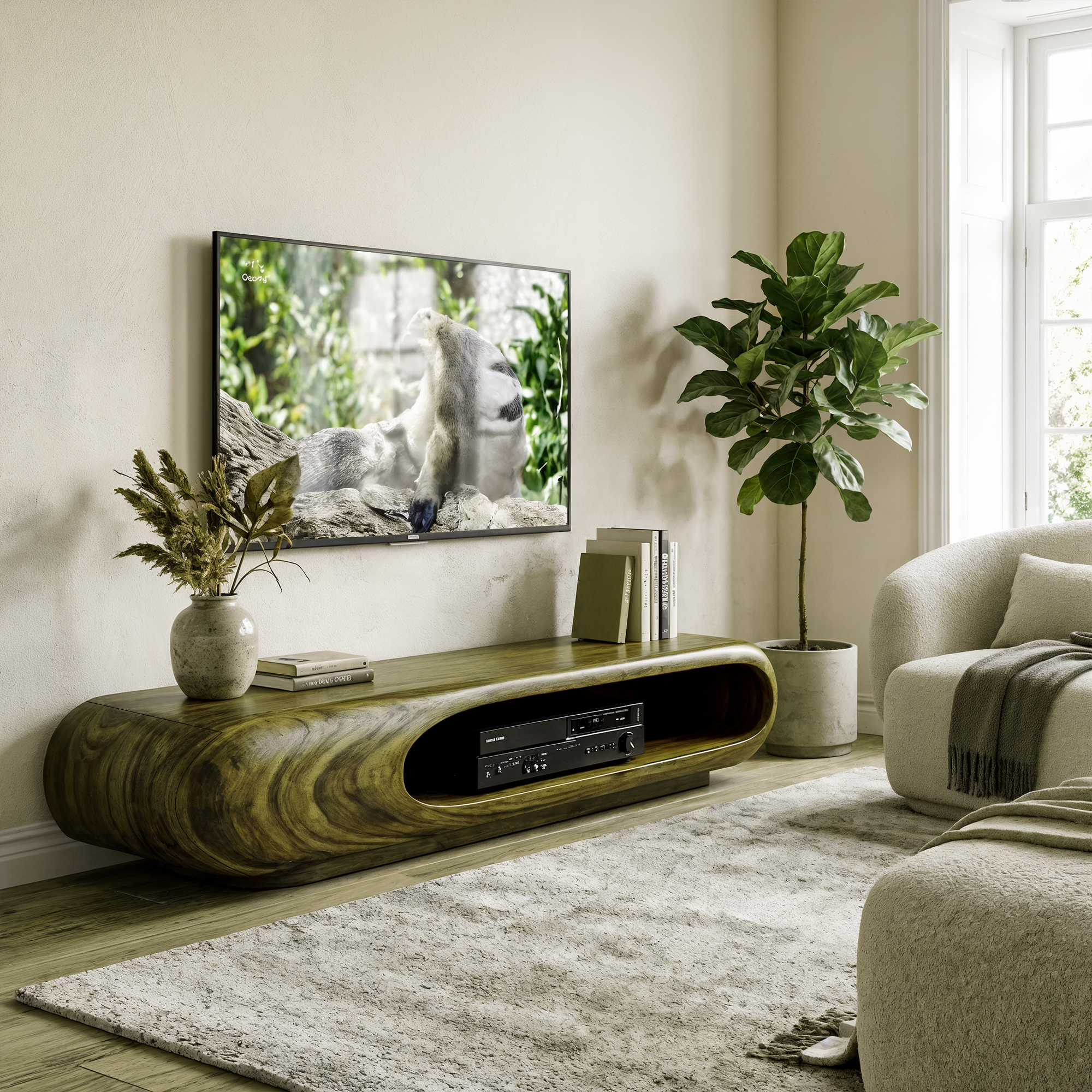 Sculptural Wood TV Stand Entertainment Unit Living Room SINLKITC014
