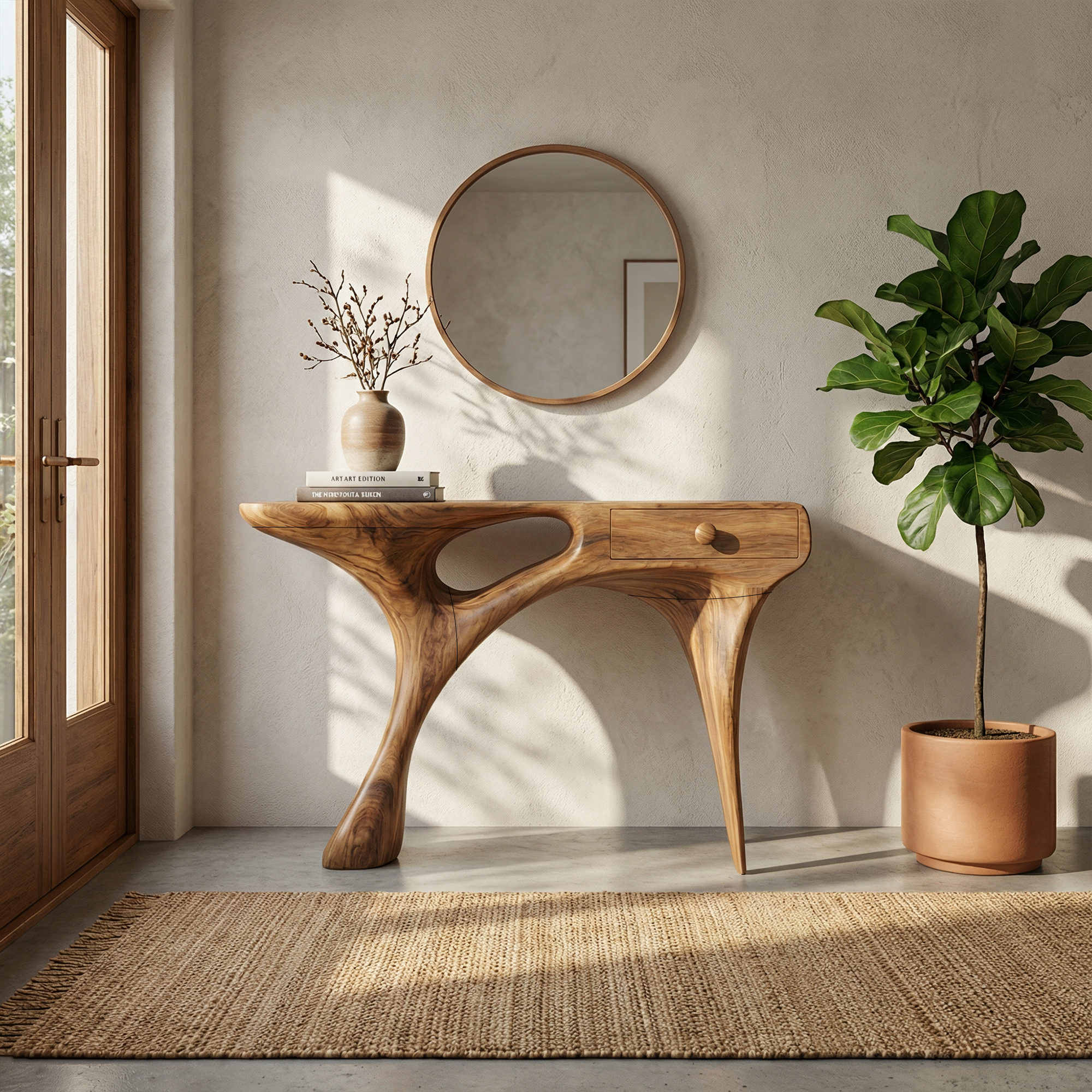 Mid Century Sculptural Console Table For Entryway And Living Room Space SINLKICS564