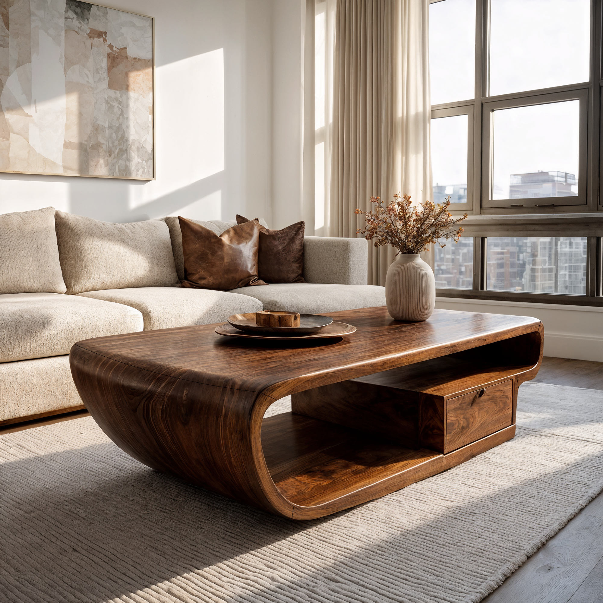 Organic Sculptural Coffee Table With Storage For Living Room And Lounge SINLKICF364