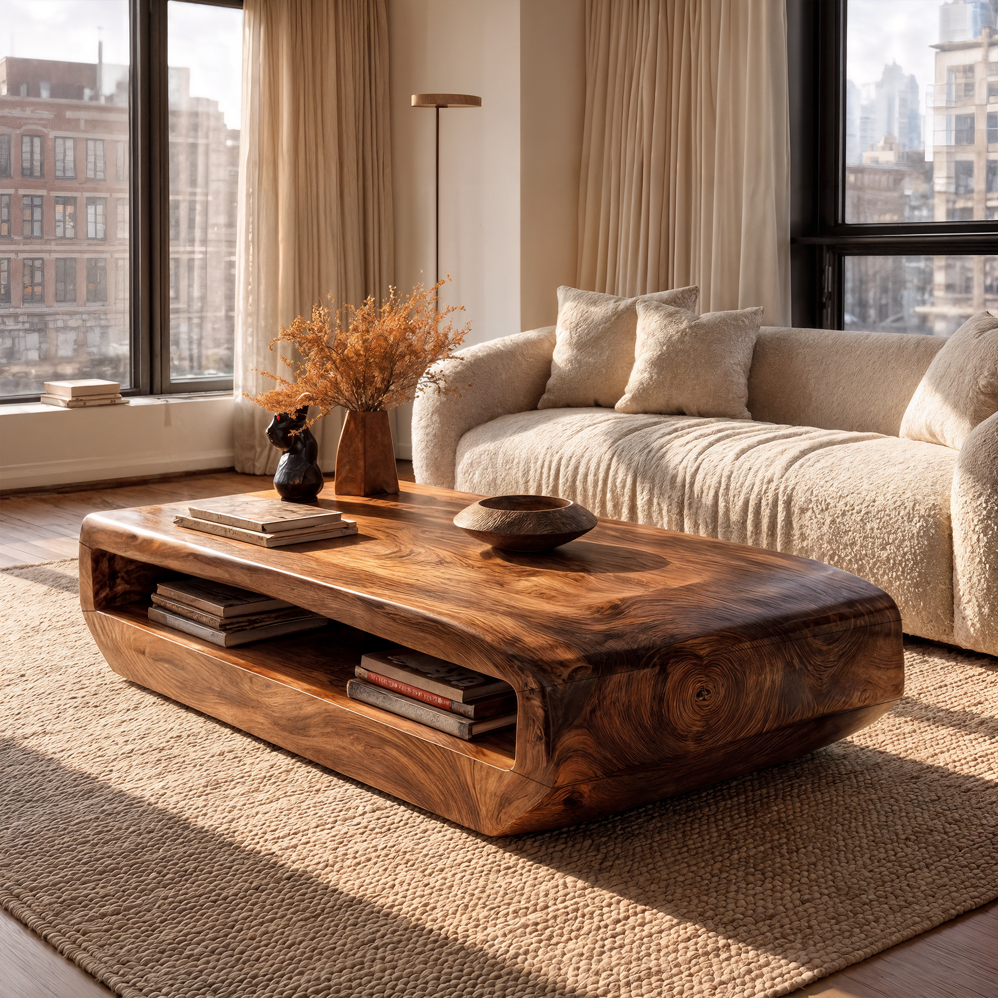 Rustic Natural Wood Coffee Table With Storage For Living Room And Lounge SINLKICF365