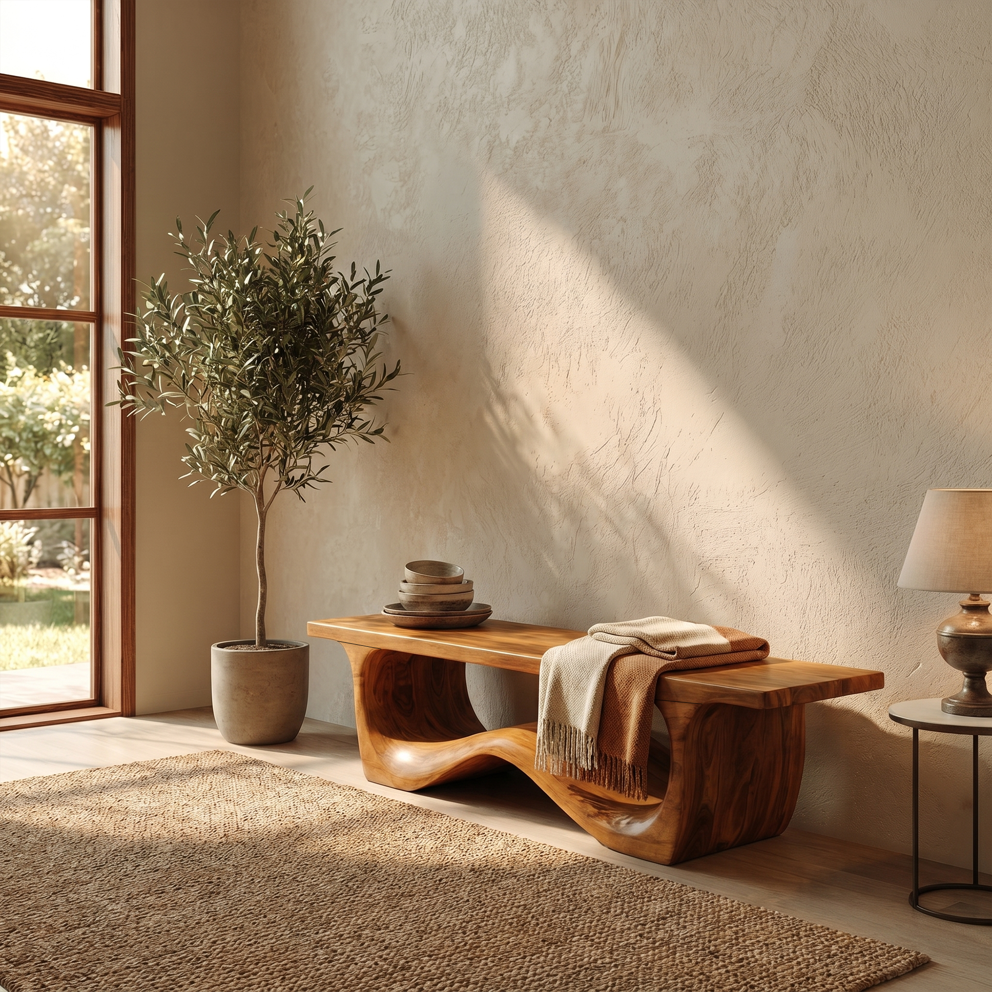 Artistic Sculptural Organic Bench For Entryway Decor SINLKIRS107
