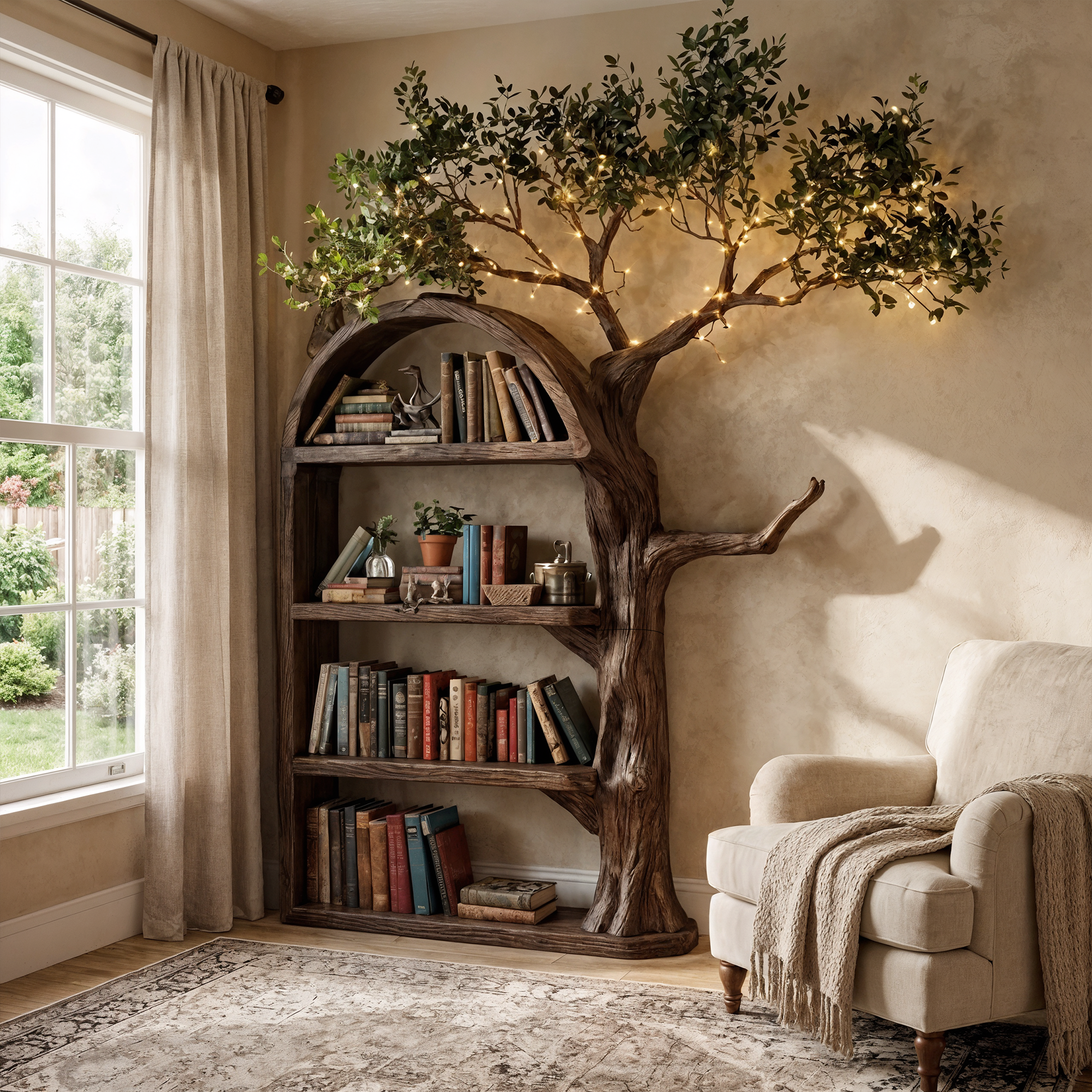 Rustic Tree Bookshelf Living Room Wall Display SINLKITB303