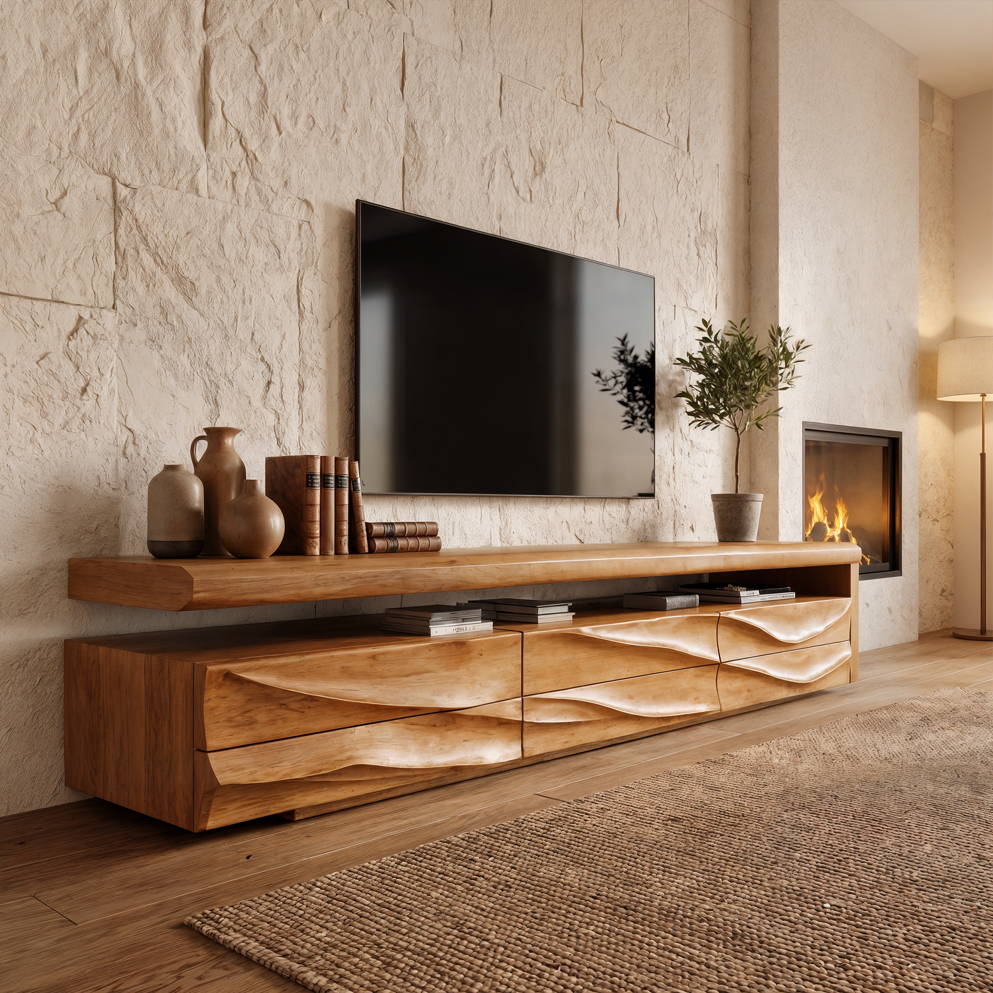 Organic Modern TV Cabinet With Handcrafted Solid Wood Design For Living Room SINLKITC050