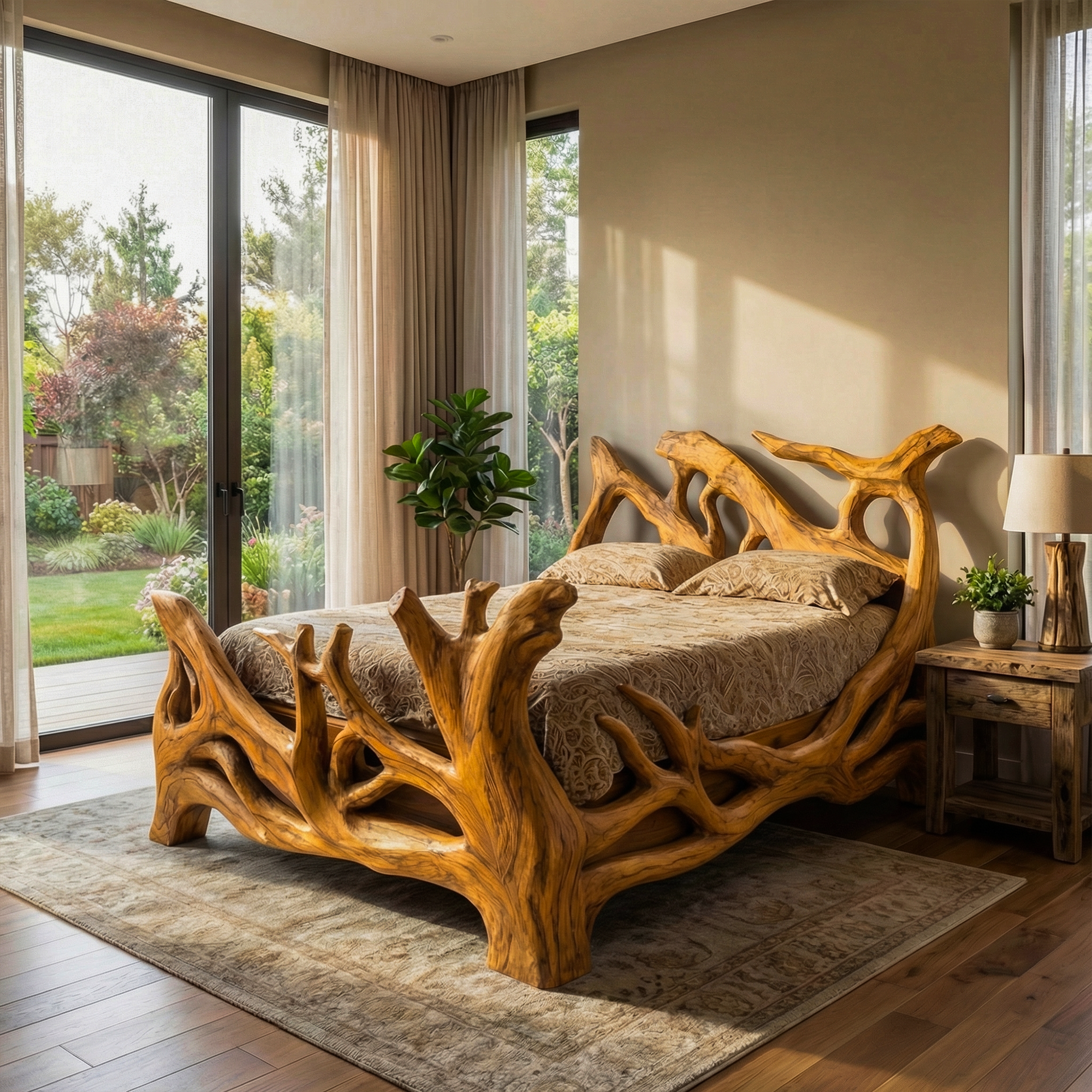 Rustic Organic Live Edge Platform Bed Frame For Bedroom And Guest Room Space SINLKIWB116