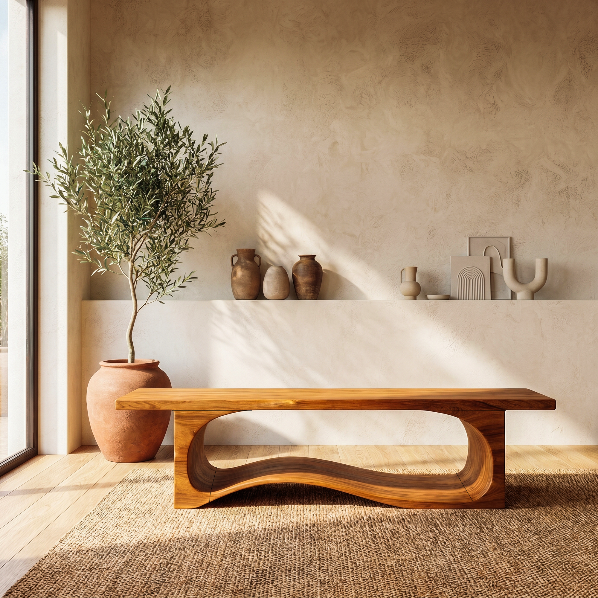 Sculptural Bench With Wave Design For Entryway SINLKIRS108