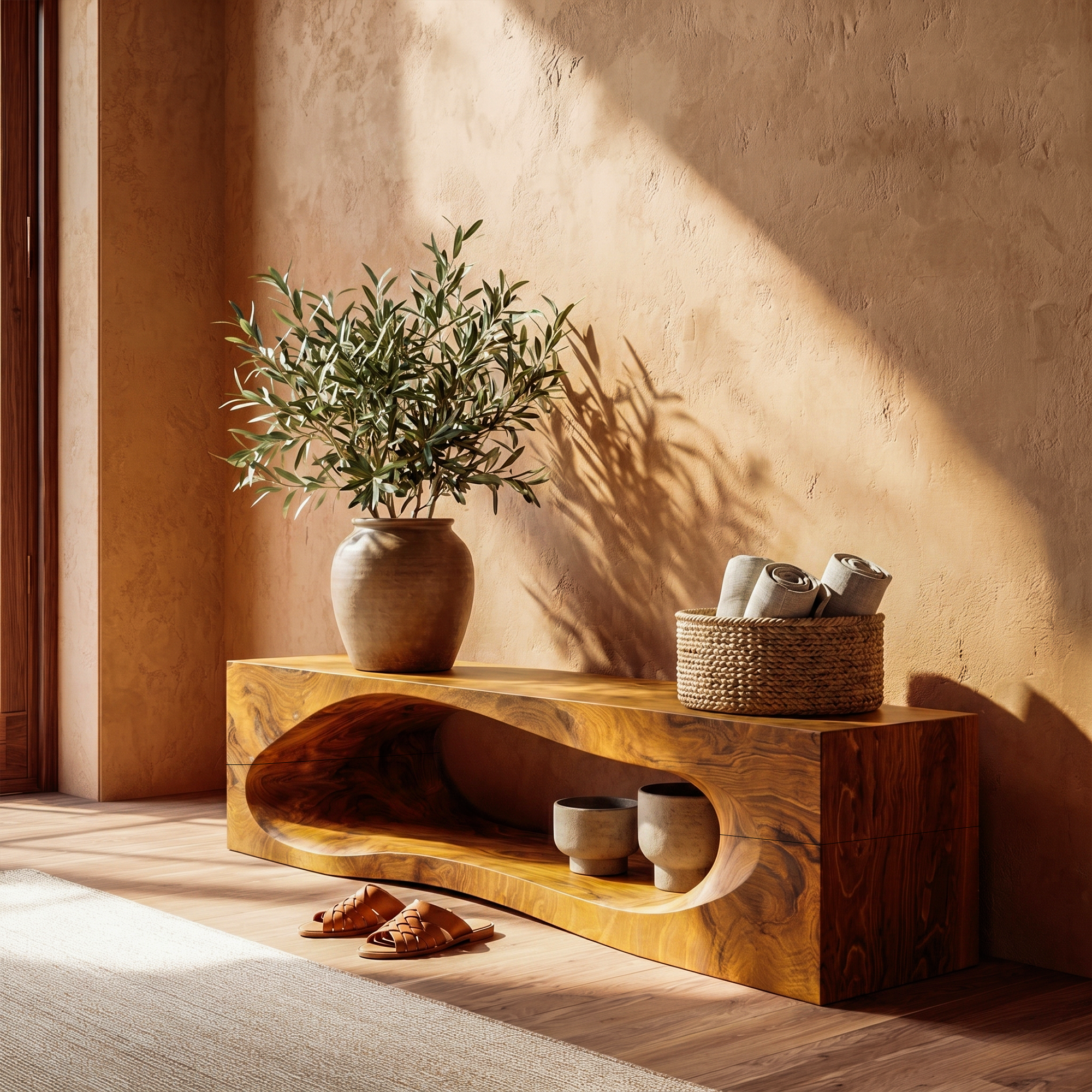 Rustic Bench With Built In Storage Shelf For Entryway SINLKIRS109