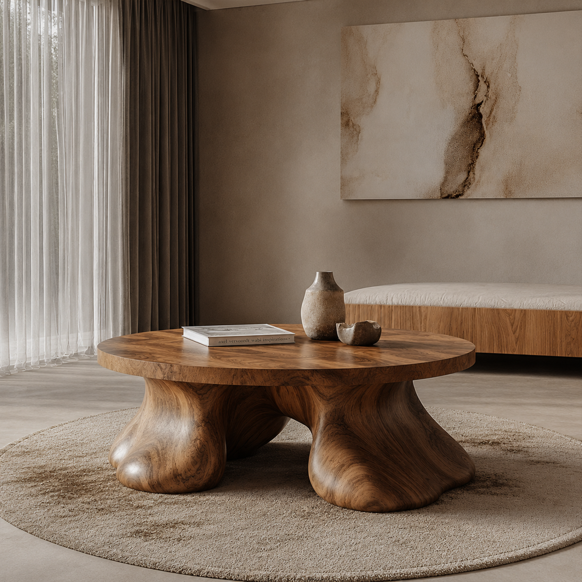 Sculptural Coffee Table With Organic Freeform Top For Living Room SINLKICF376