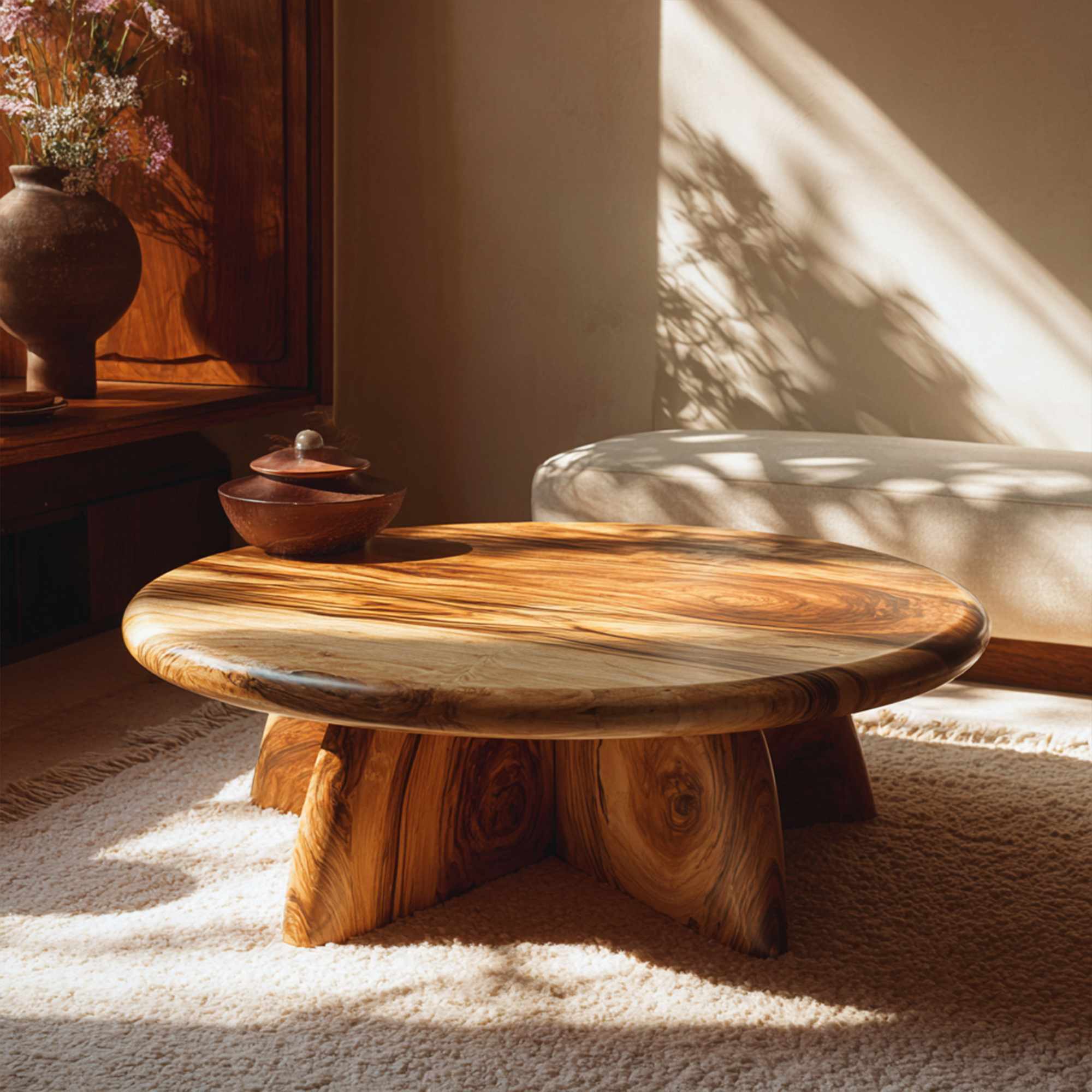 Rustic Coffee Table With Solid Wood Stump Base For Living Room SINLKICF377