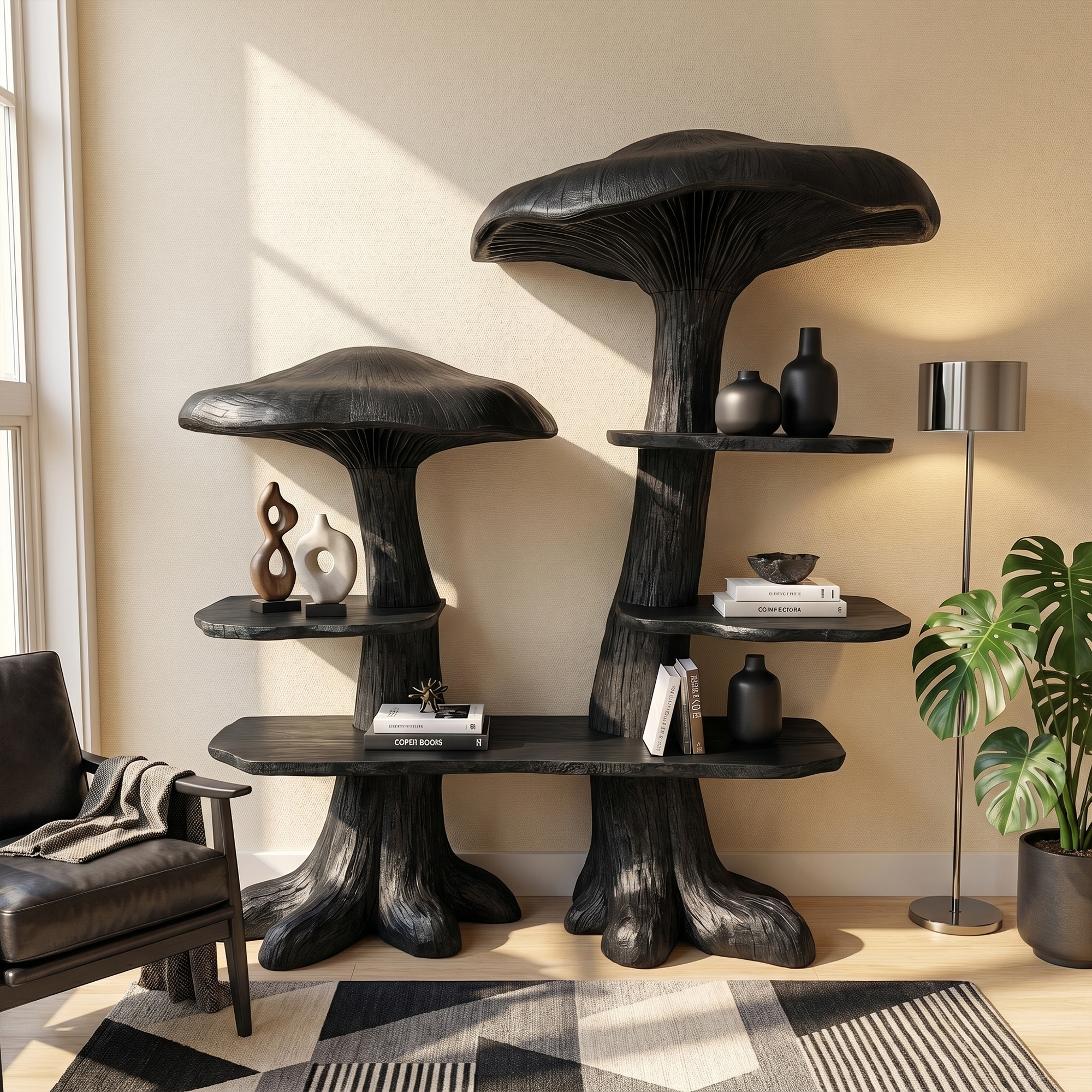 Nature Inspired Mushroom Bookshelf With Open Display Storage For Living Room SINLKITB743