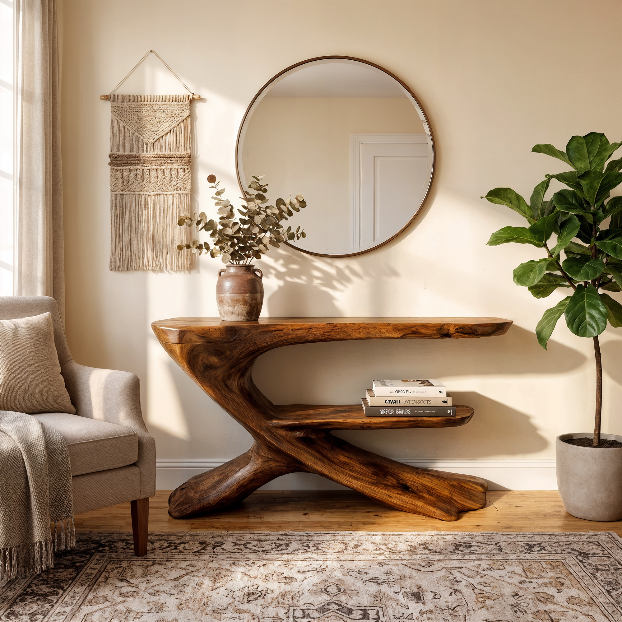 Organic Console Table Natural Wood Entryway Living Room SINLKICS535
