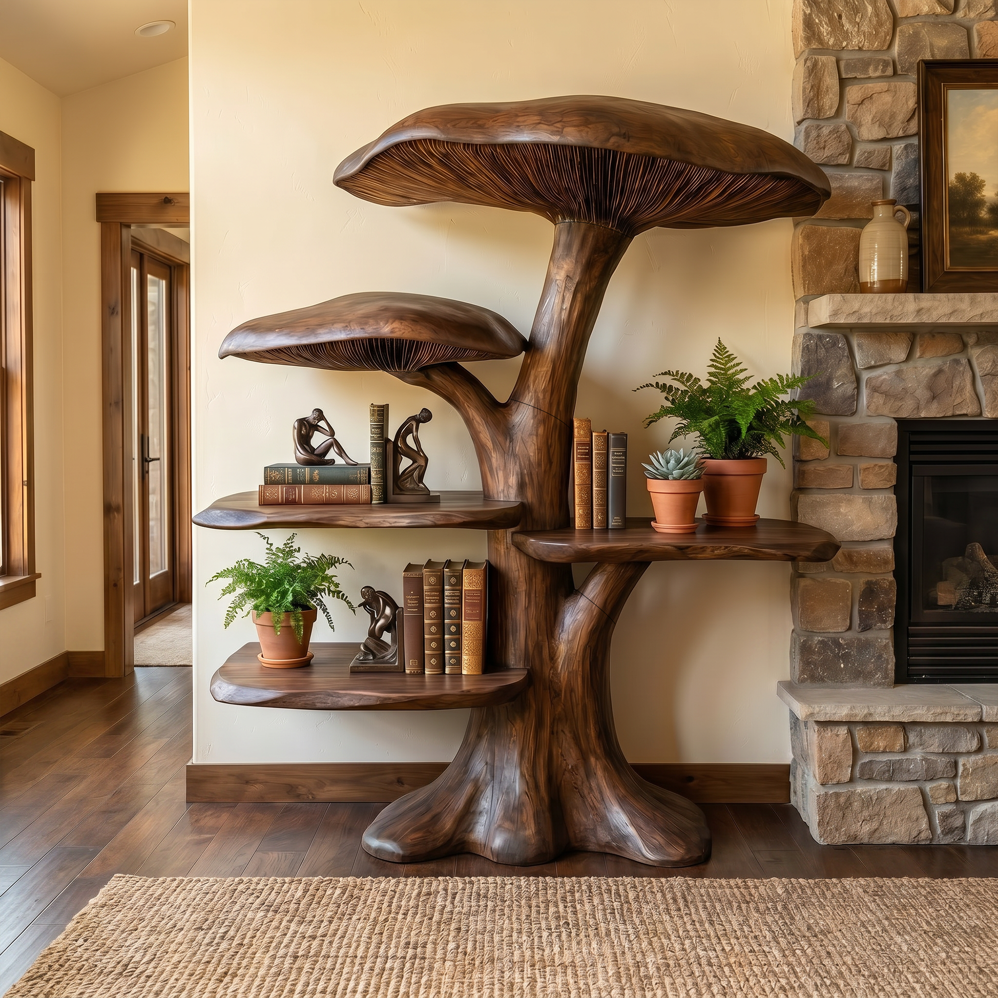 Organic Mushroom Shelf With Sculptural Solid Wood Form For Living Room SINLKITB747