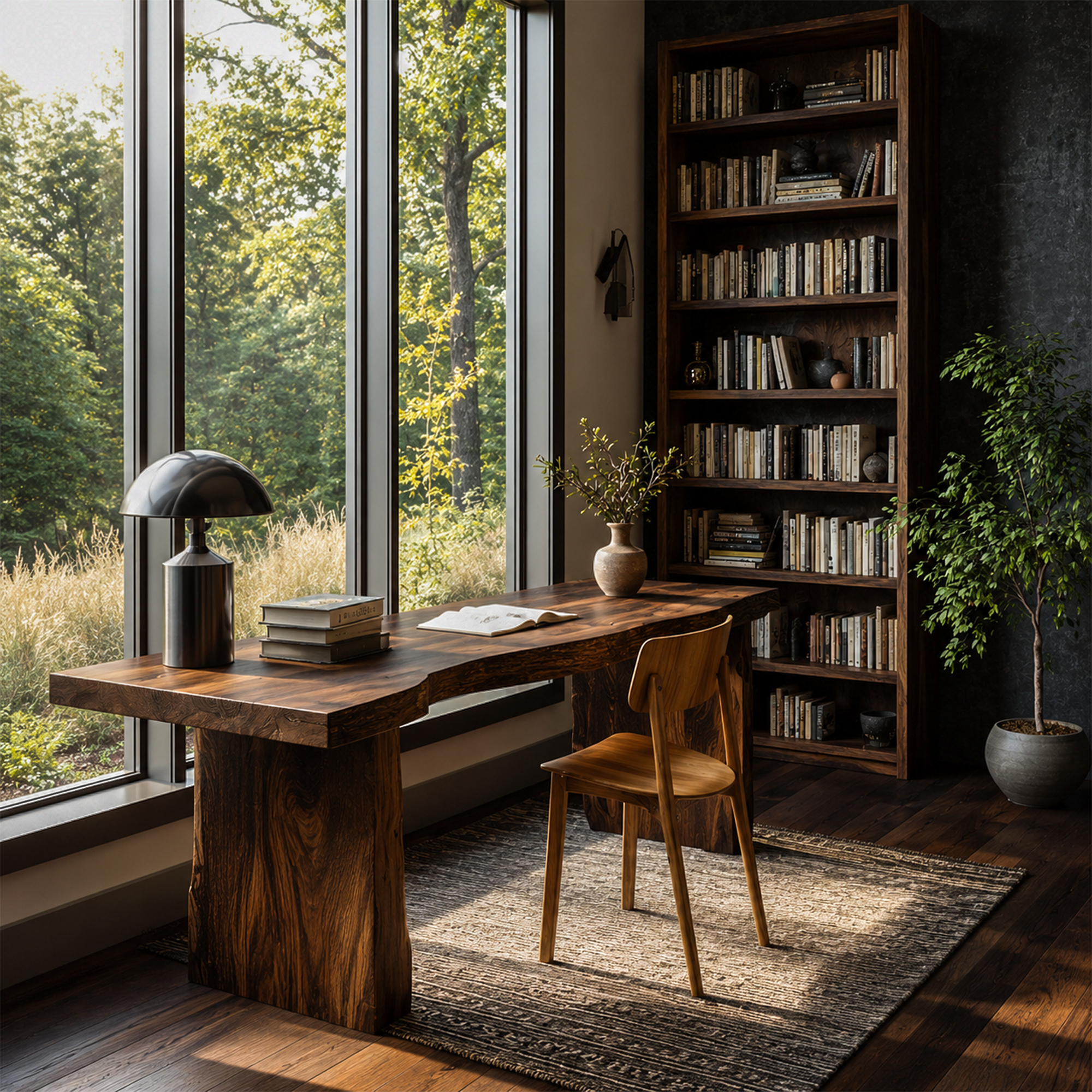 Rustic Desk With Live Edge Top And Sculptural Tree Stump Base For Home Office SINLKIDK116