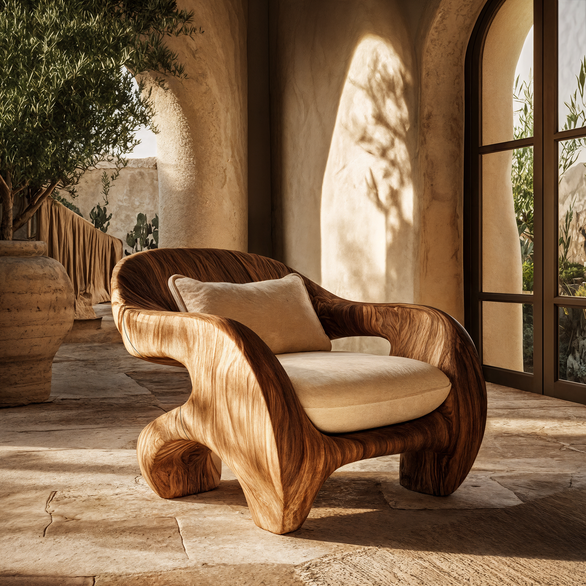 Organic Armchair Sculptural Wood Frame Design For Living Room SINLKIAC029