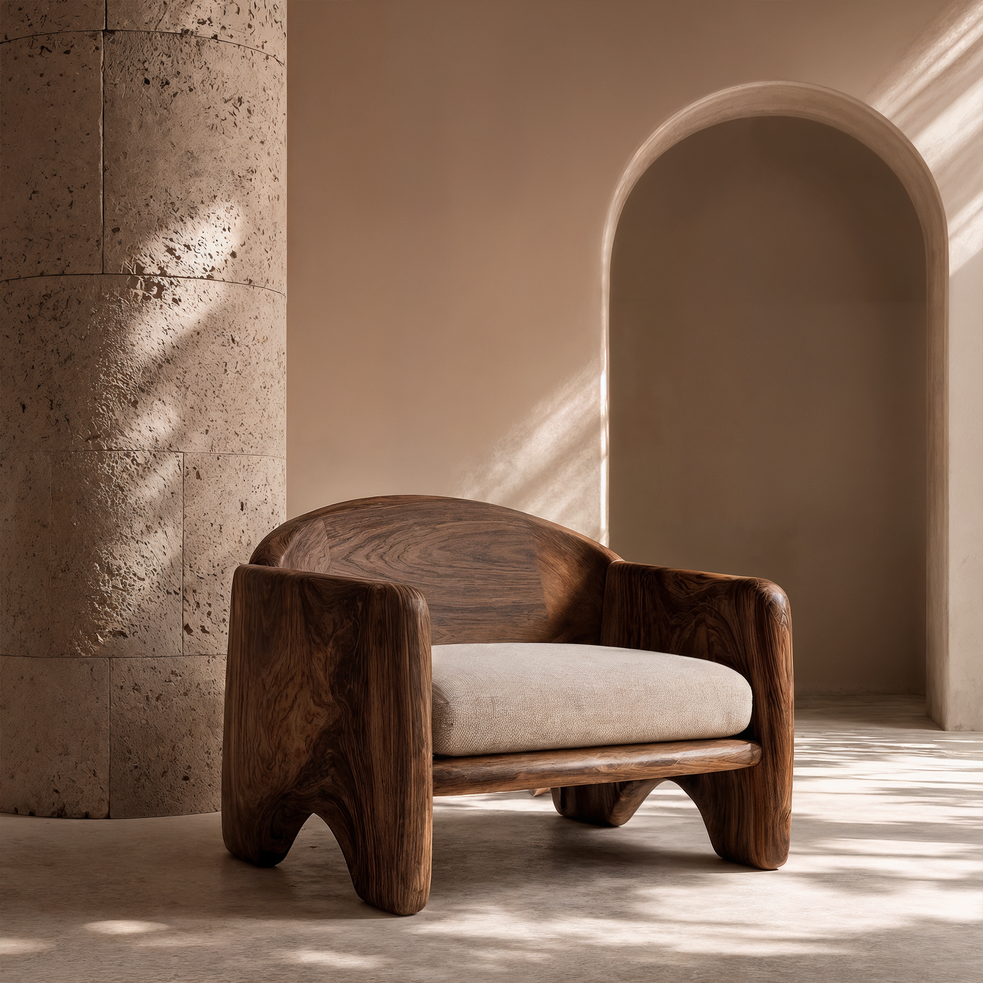 Rustic Armchair Sculptural Solid Wood Design For Living Room SINLKIAC030