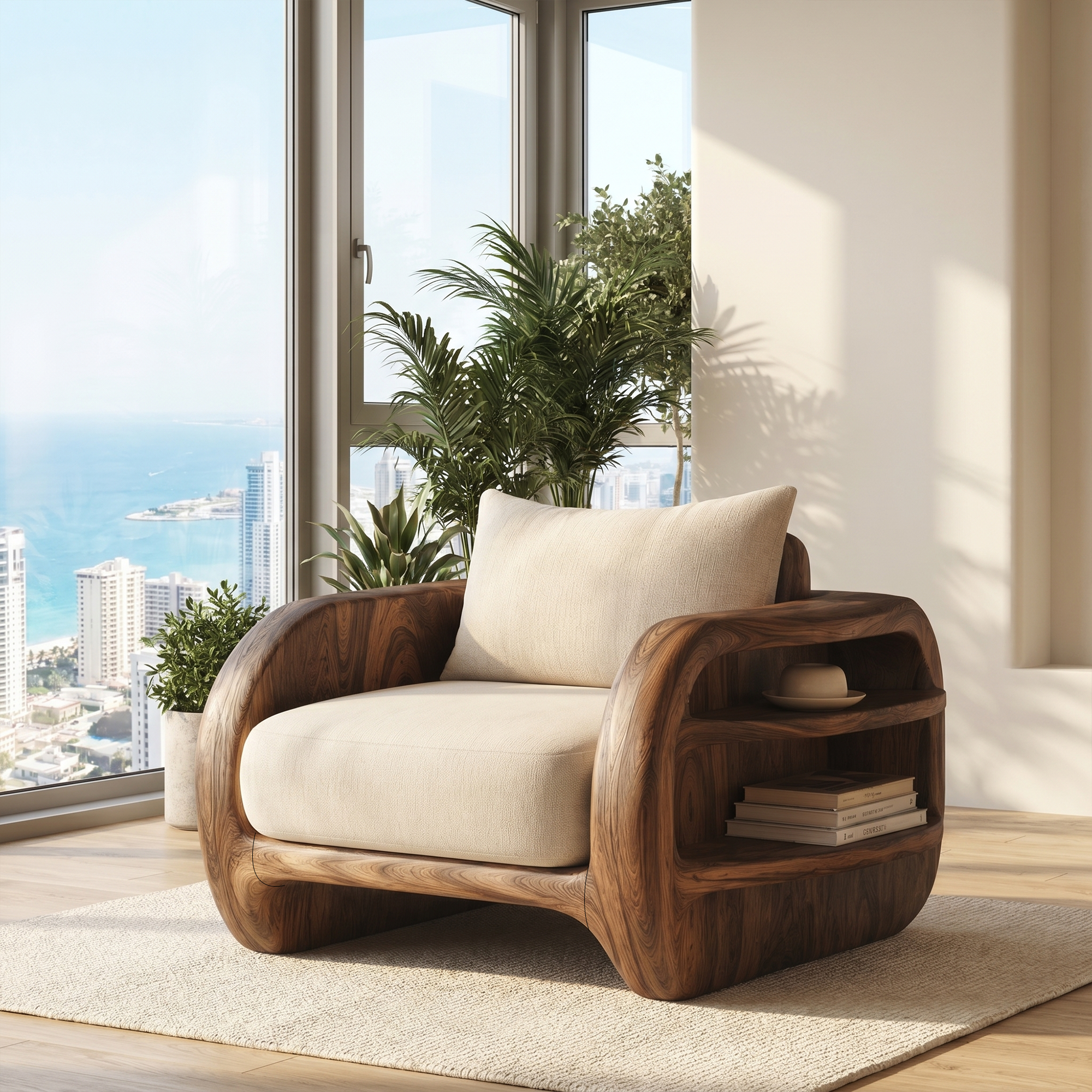 Nature Inspired Accent Chair Organic Curved Design For Living Room SINLKI032