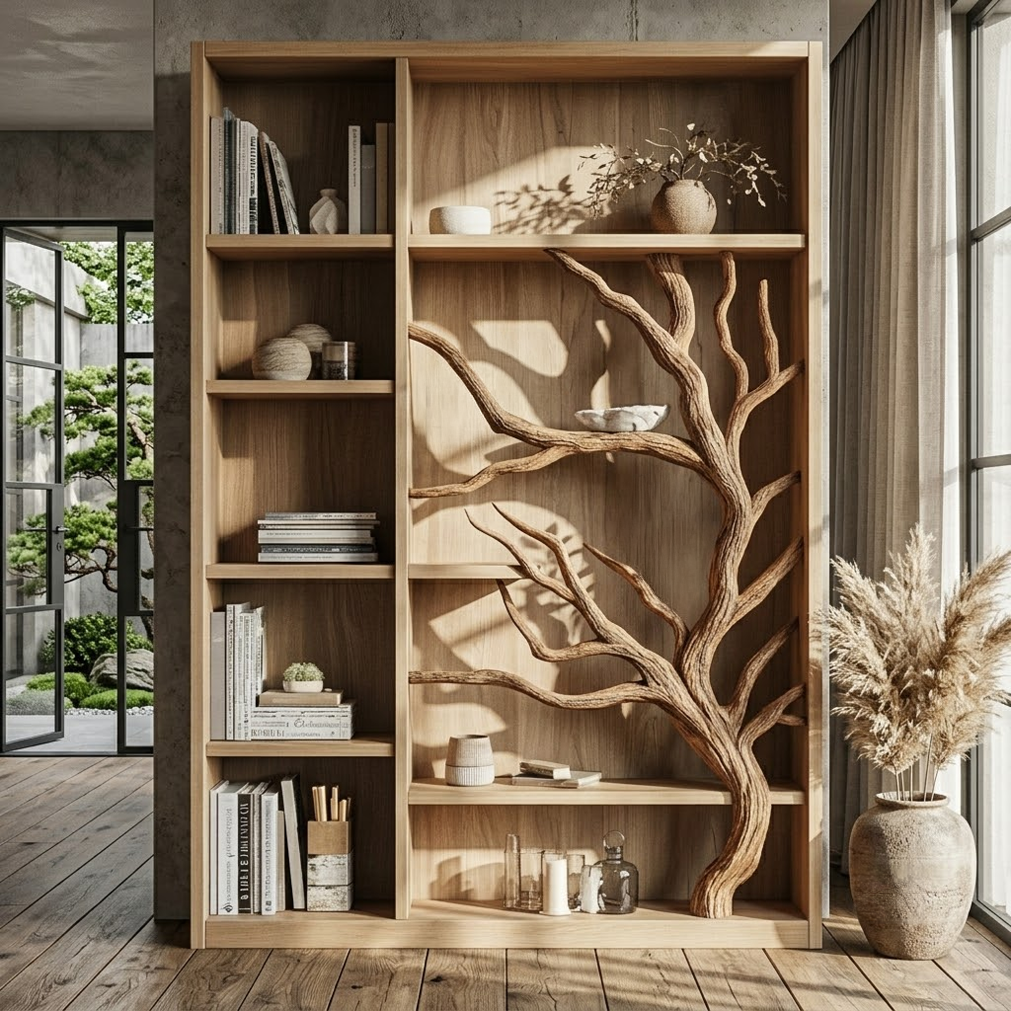 Tree Bookcase Cabinet With Open Display Shelves For Living Room And Study SINLKISC537