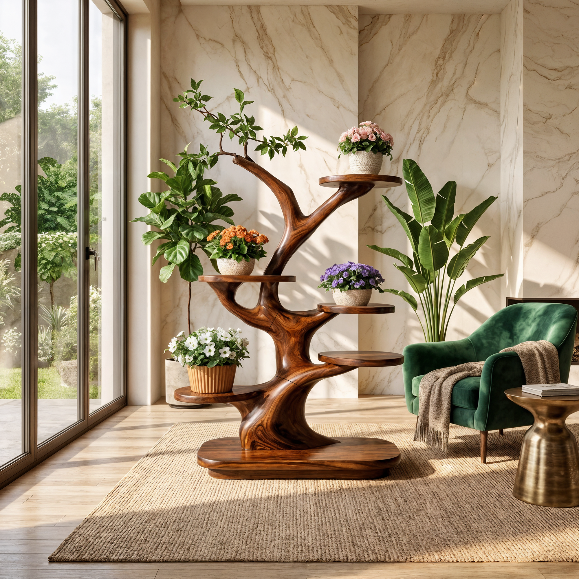 Midcentury Wooden Tree Plant Stand Home Interior SINLKITT108