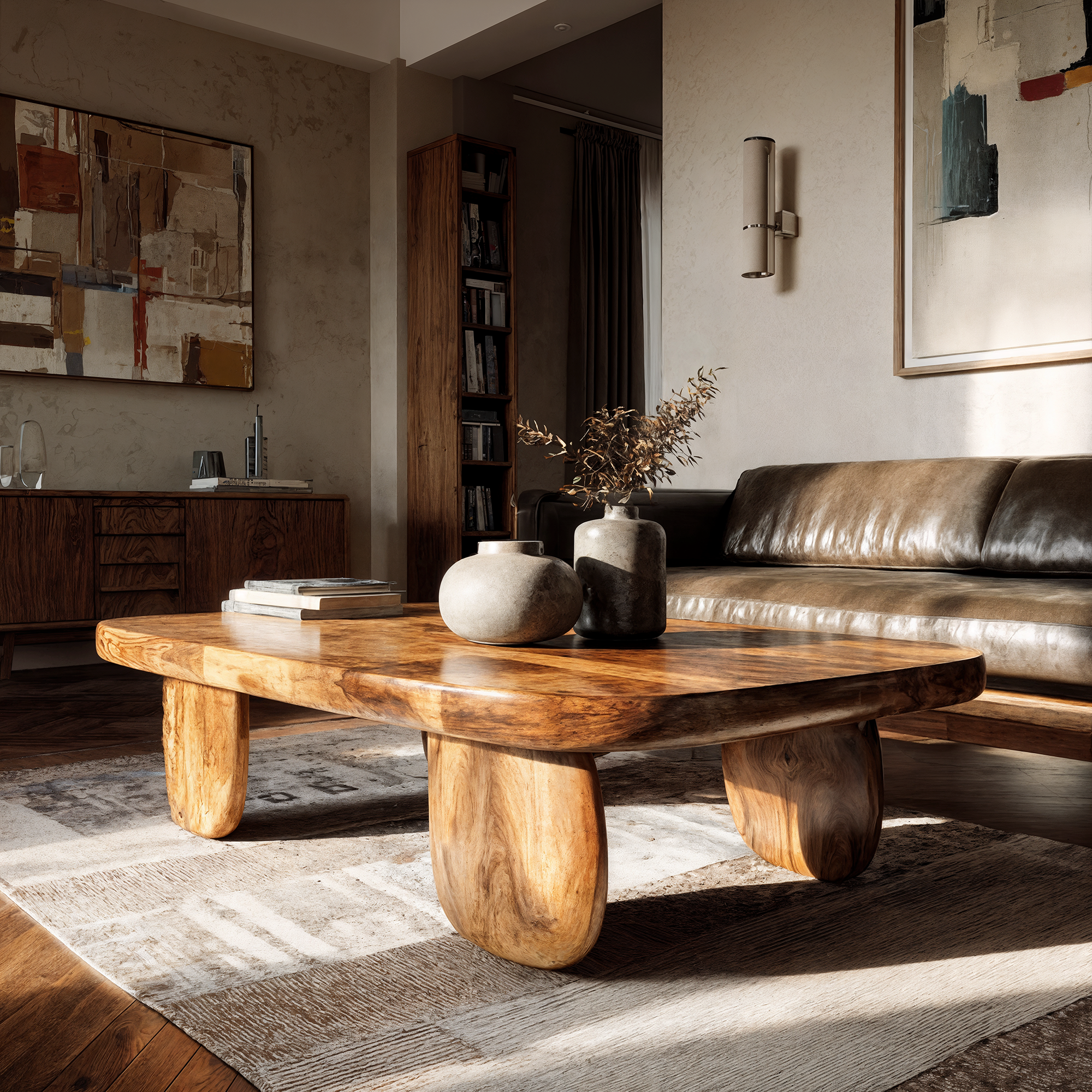 Minimal Coffee Table With Organic Pedestal Base For Living Room SINLKICF410