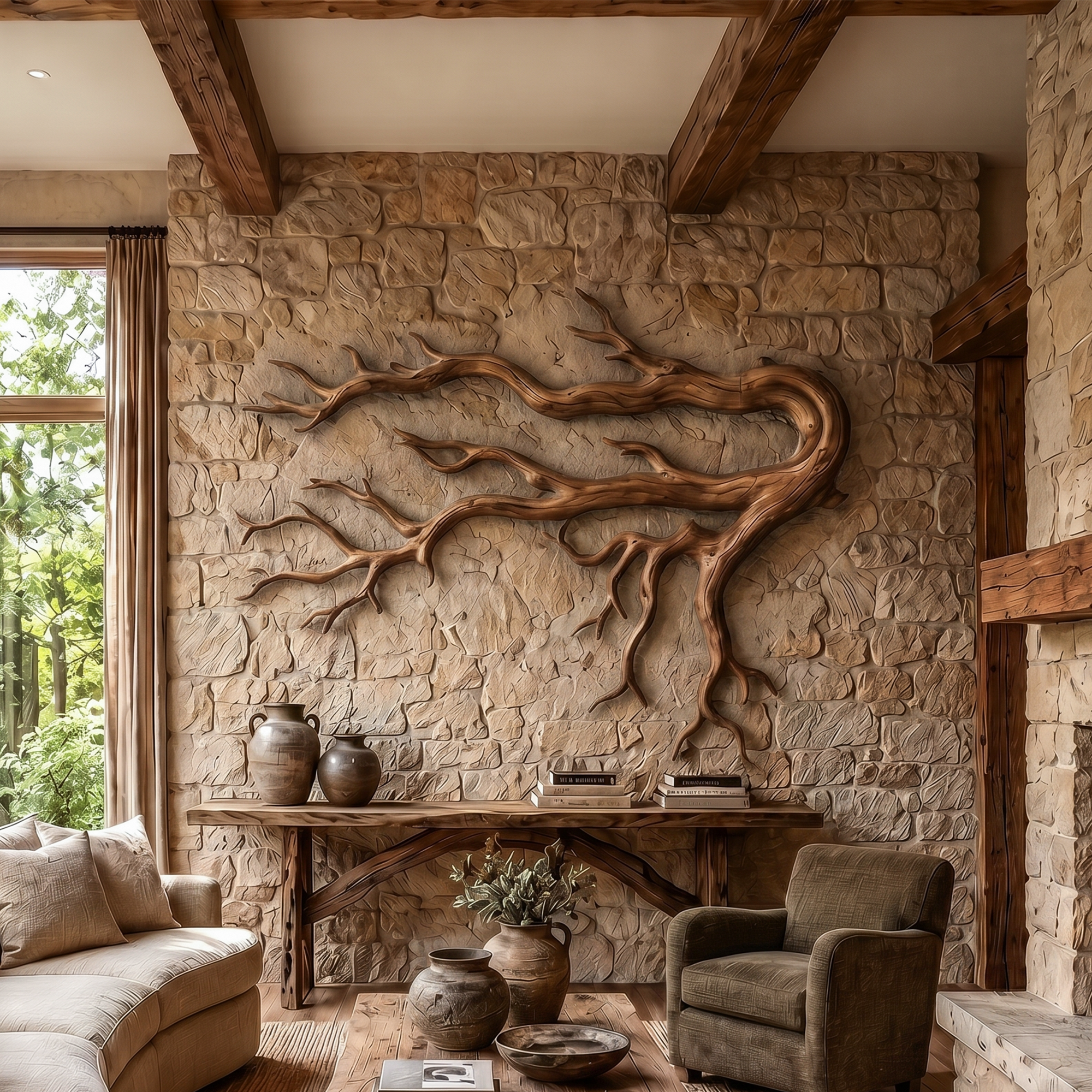 Driftwood Root Sculptural Solid Wood Wall Art Rustic Nature Inspired Decor SINLKIWD025