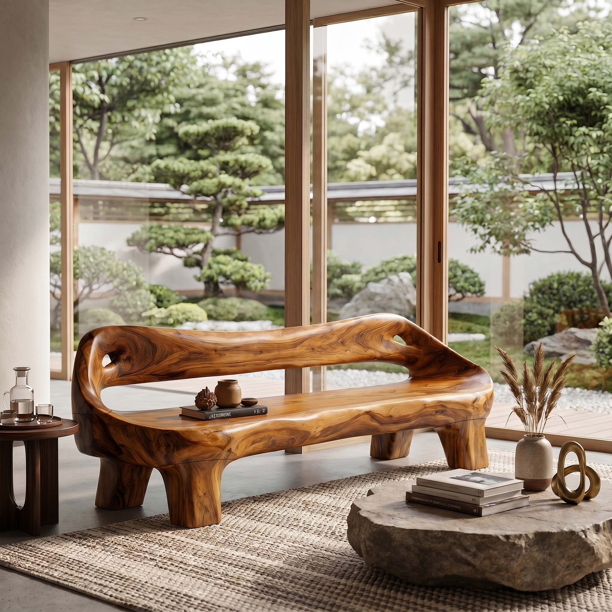 Organic Sculptural Sofa Frame With Curved Solid Wood Design For Living Room SINLKISF016