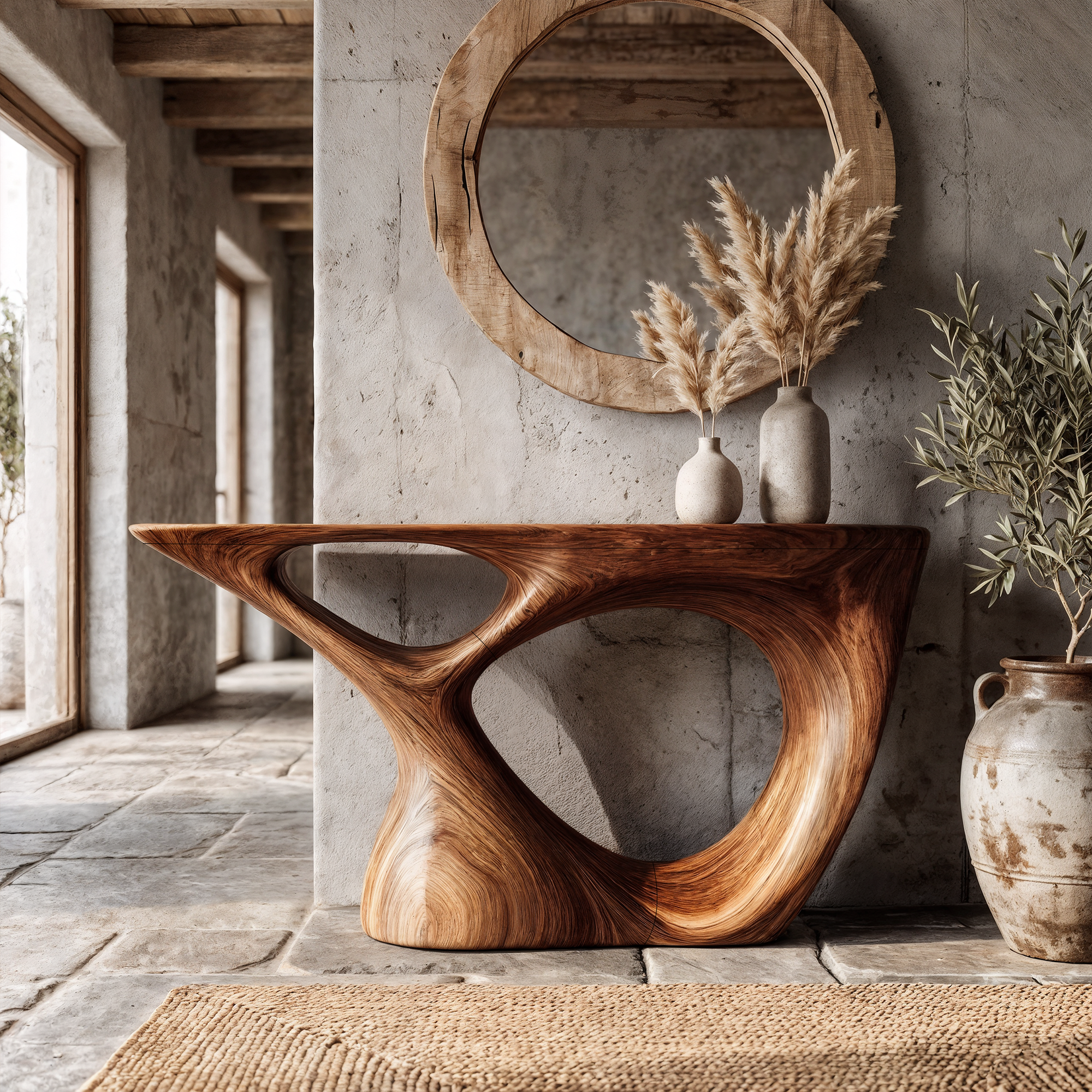 Sculptural Console Table With Curved Base For Entryway SINLKICS666