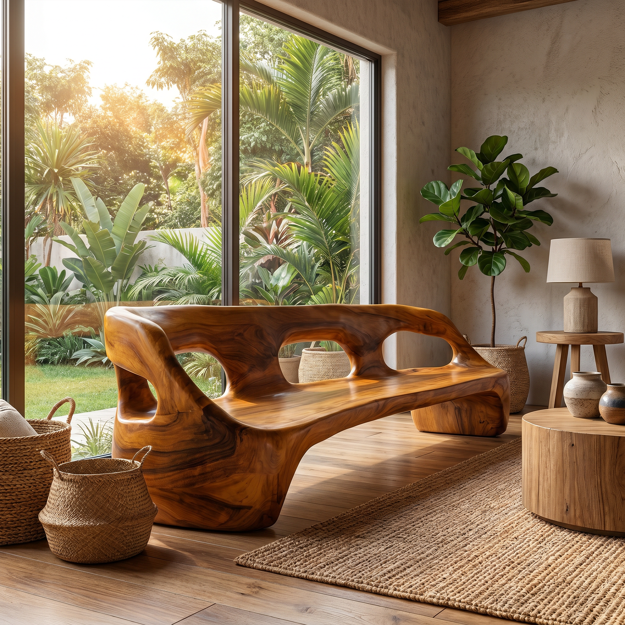 Contemporary Sculptural Sofa Frame With Curved Solid Wood Design For Living Room SINLKISF018