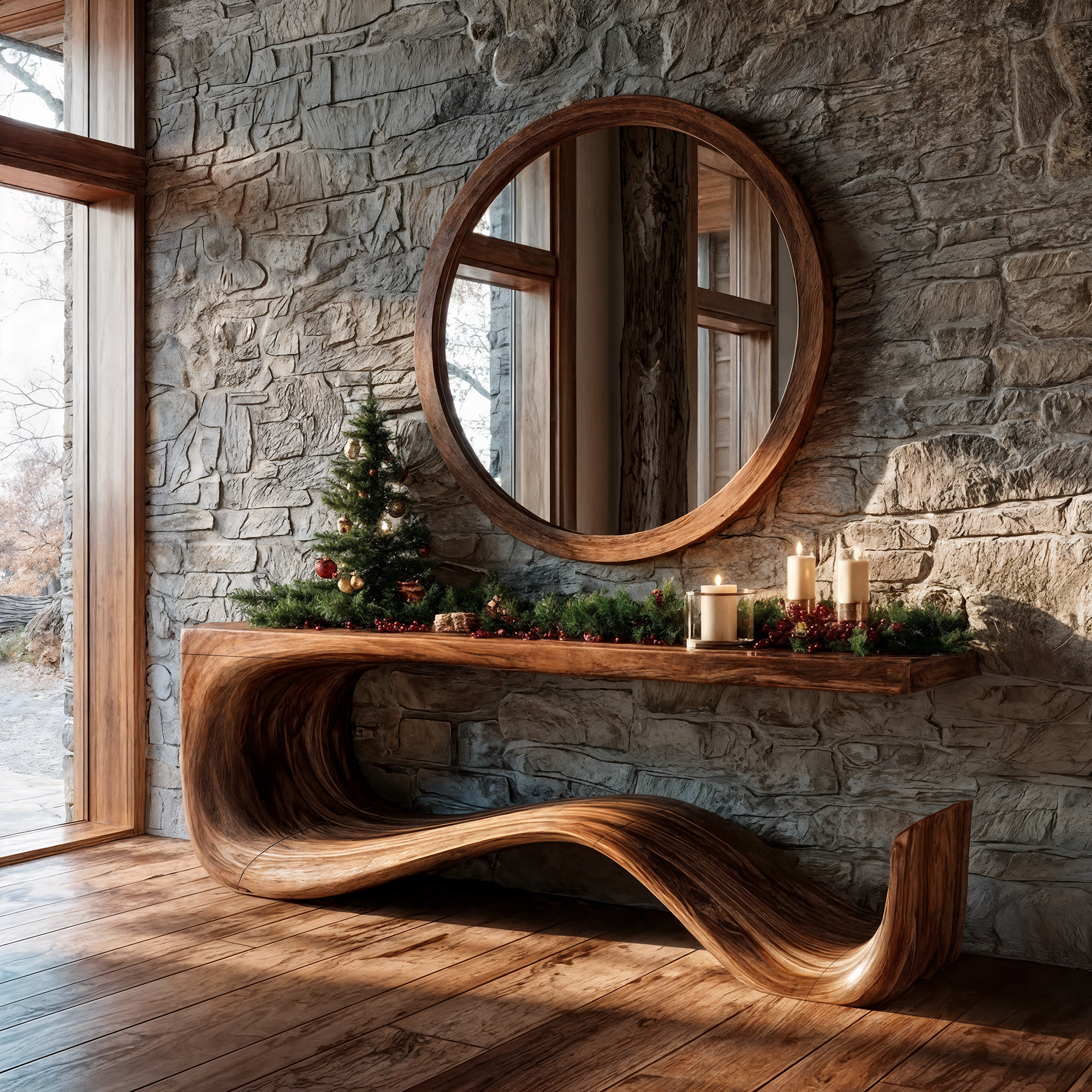 Rustic Console Table With Handcrafted Curved Wood Design For Entryway SINLKICS668