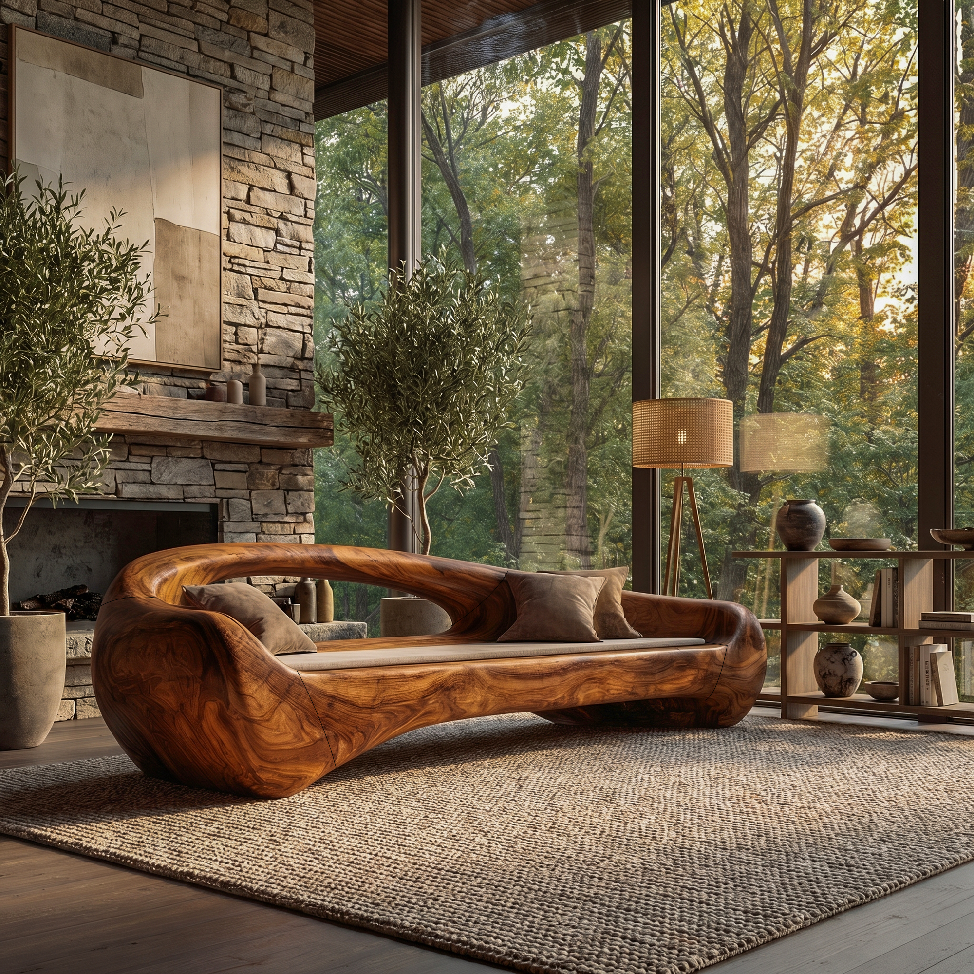 Organic Sofa Frame With Sculptural Solid Wood Design For Living Room SINLKISF021