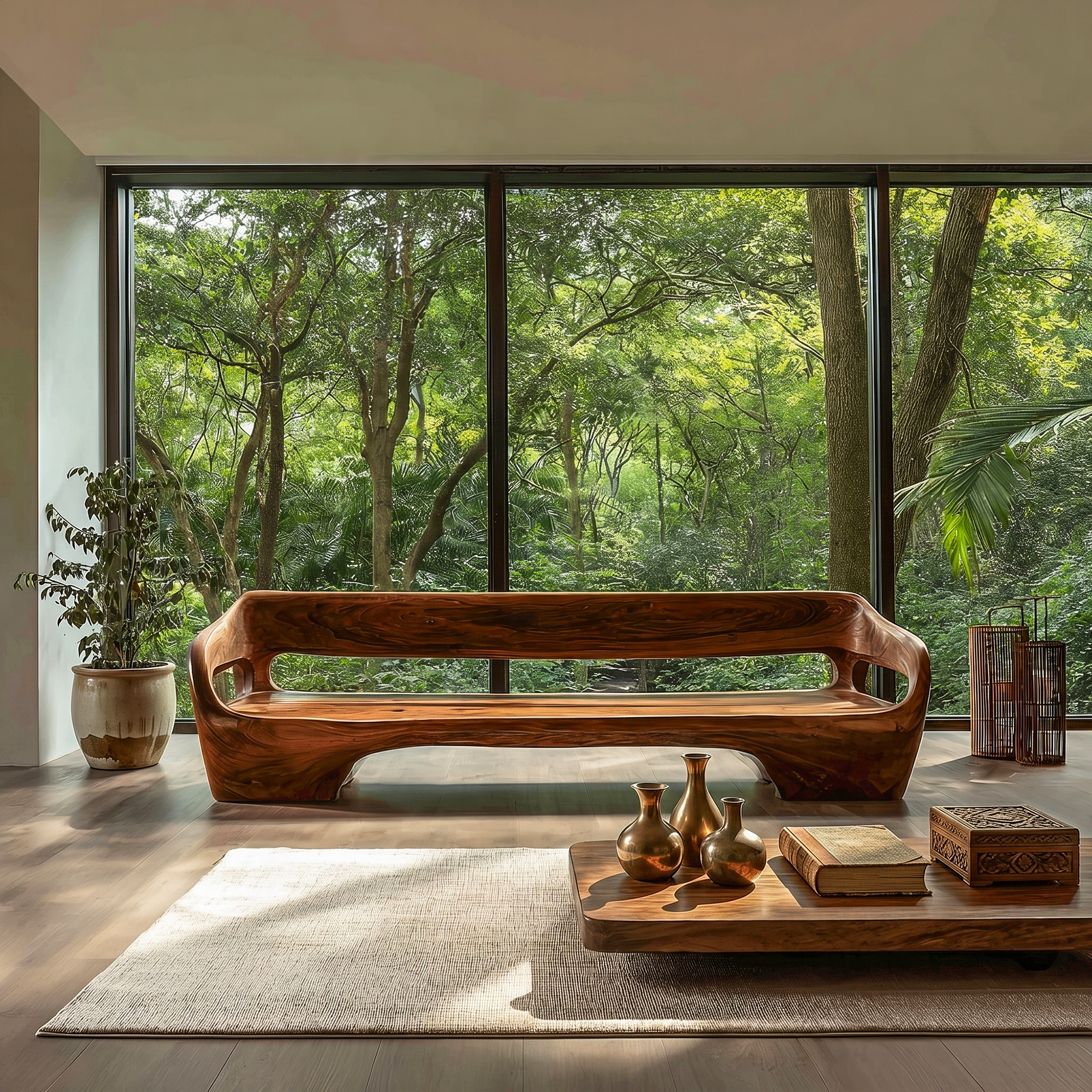 Modern Organic Sofa Frame With Sculptural Solid Wood Design For Living Room SINLKISF023