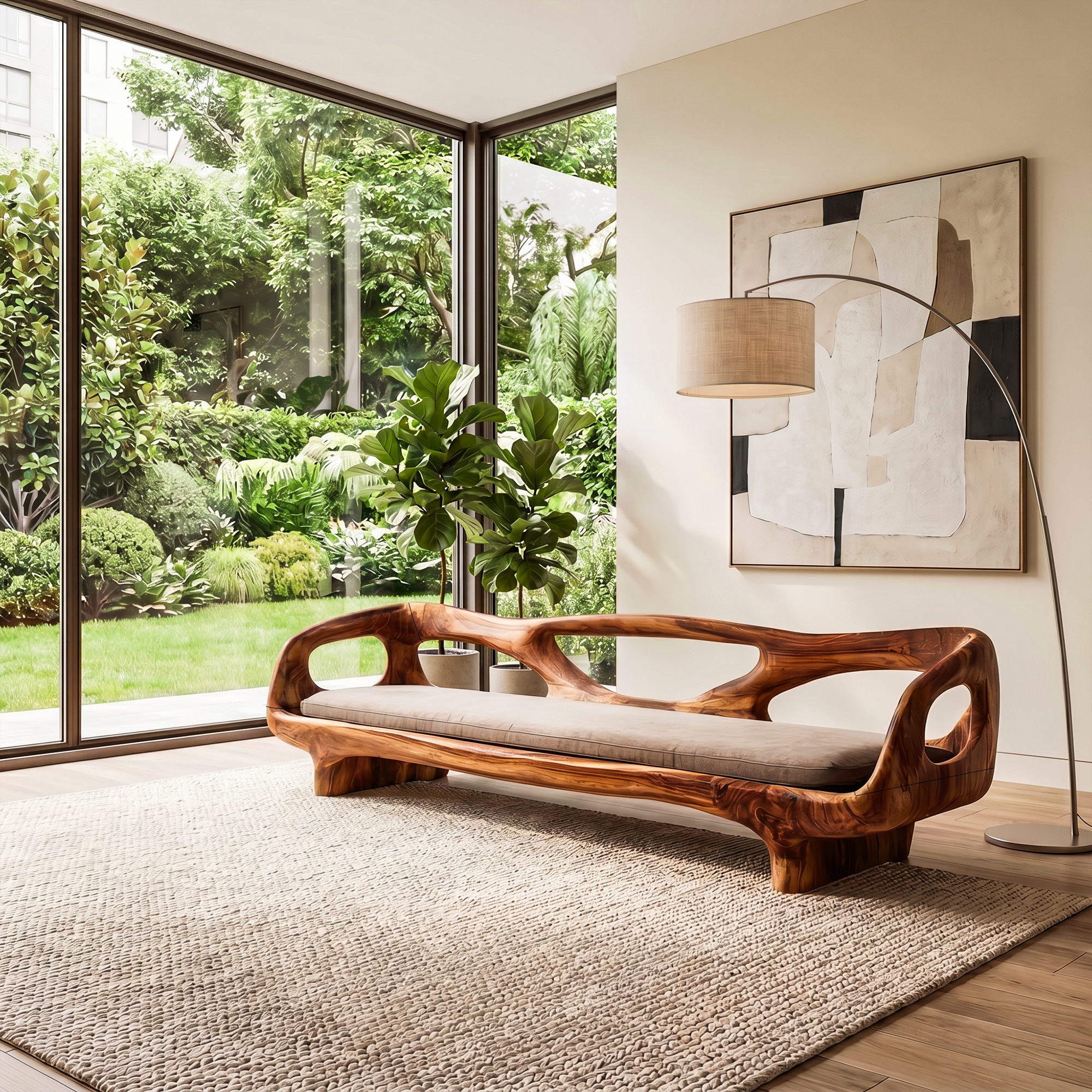 Organic Sculptural Sofa Frame With Curved Open Arm Design For Living Room SINLKISF024