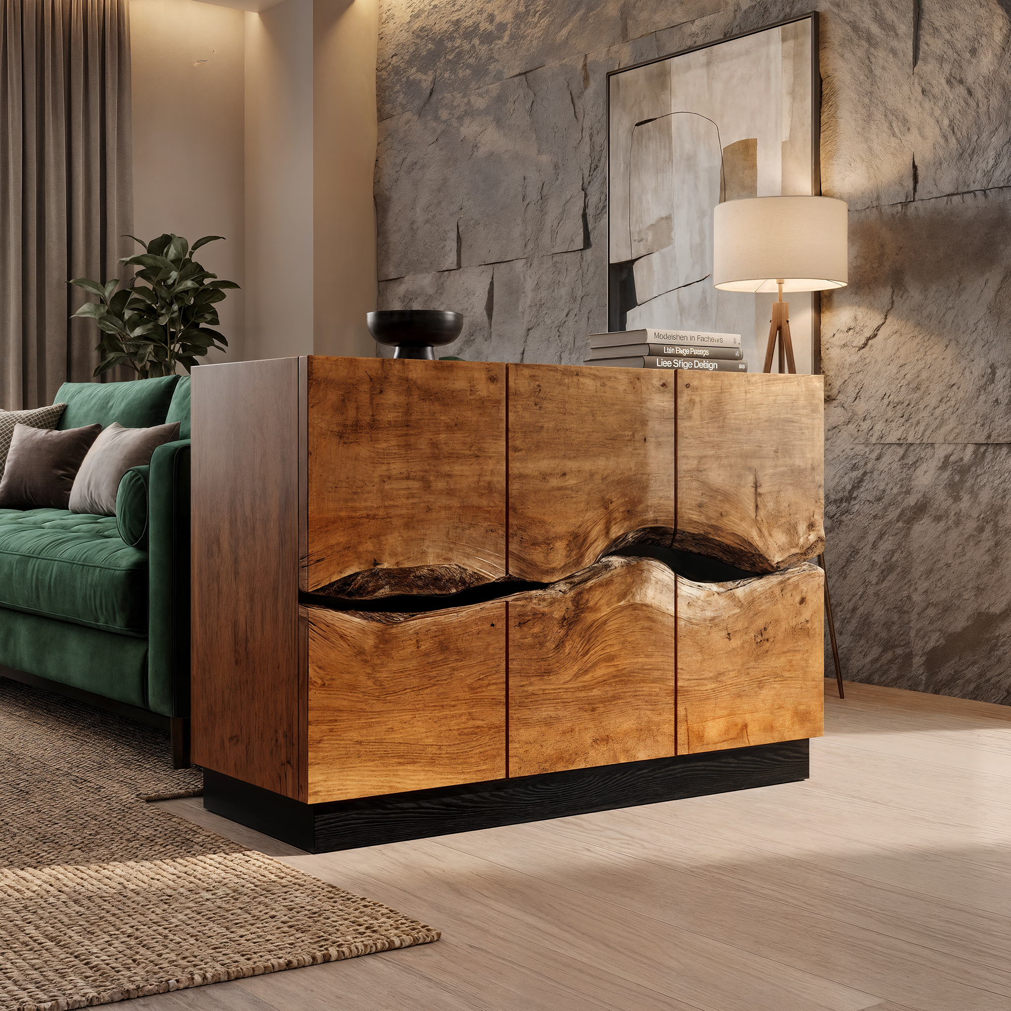 Modern Storage Cabinet With Artistic Carved Wood Doors For Entryway SINLKISC539