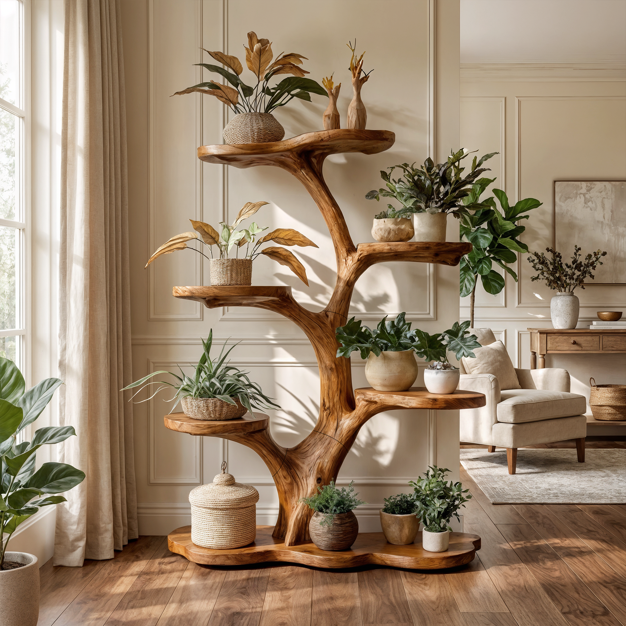 Rustic Tree Plant Shelf Indoor Green Display Living Room SINLKITT074