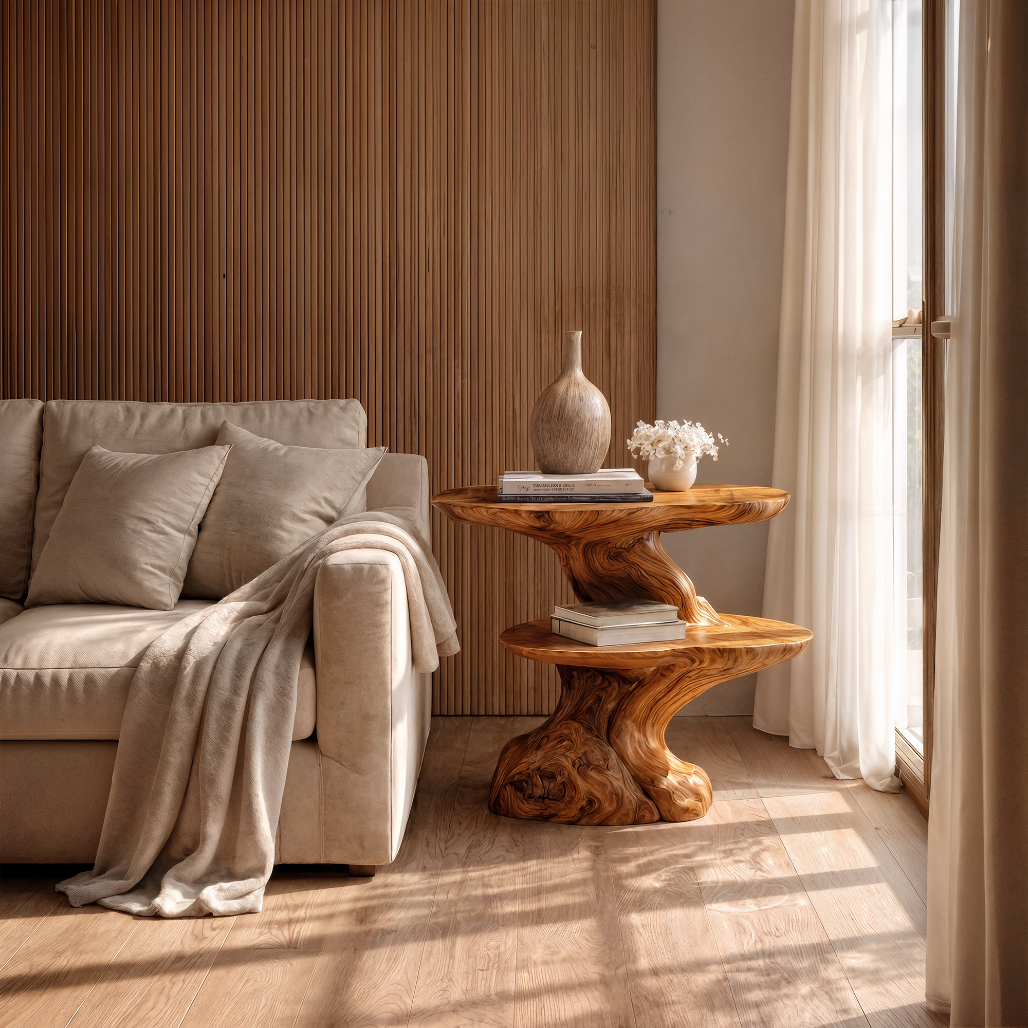 Organic Beside Table With Sculptural Tree Root Base For Living Room And Bedroom SINLKIBT242