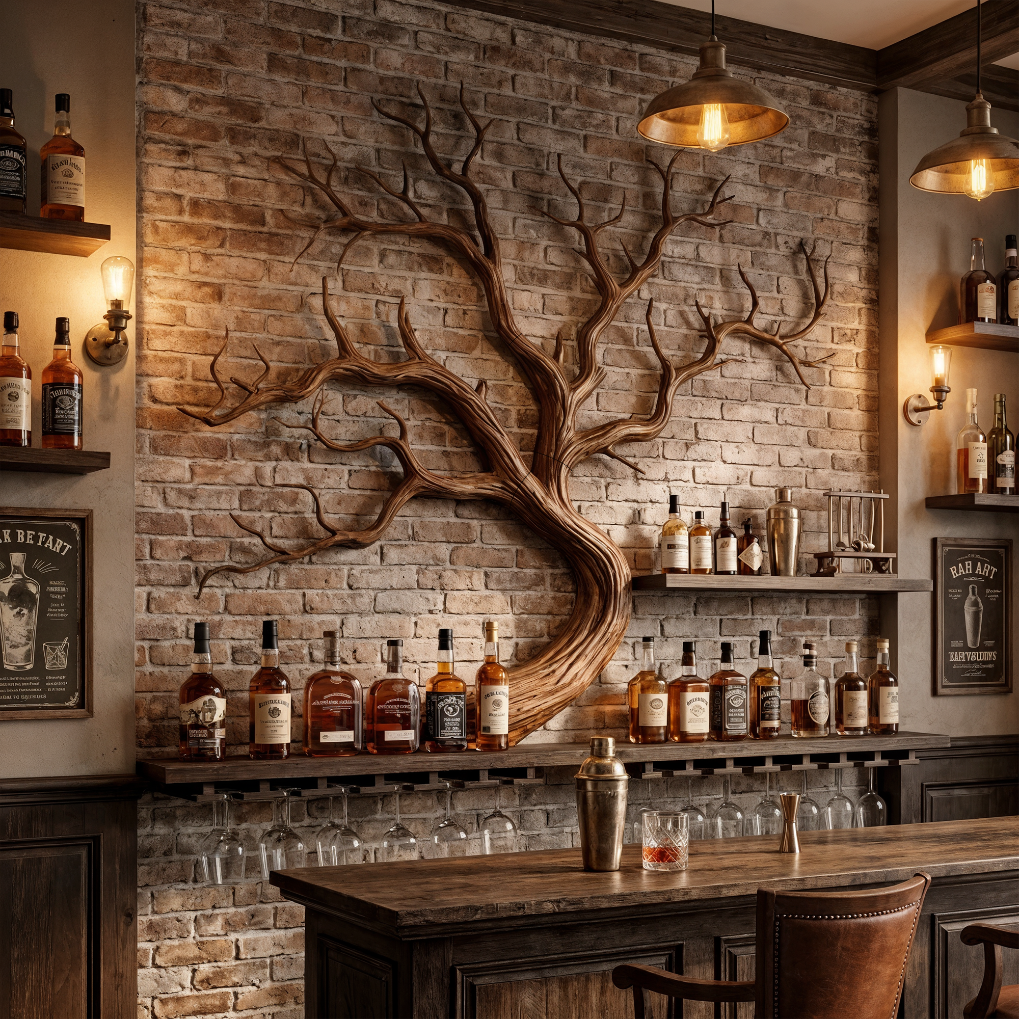Artistic Tree Branch Wine Rack Wooden Wall Shelf For Kitchen Dining Room Bar SINLKIWR014
