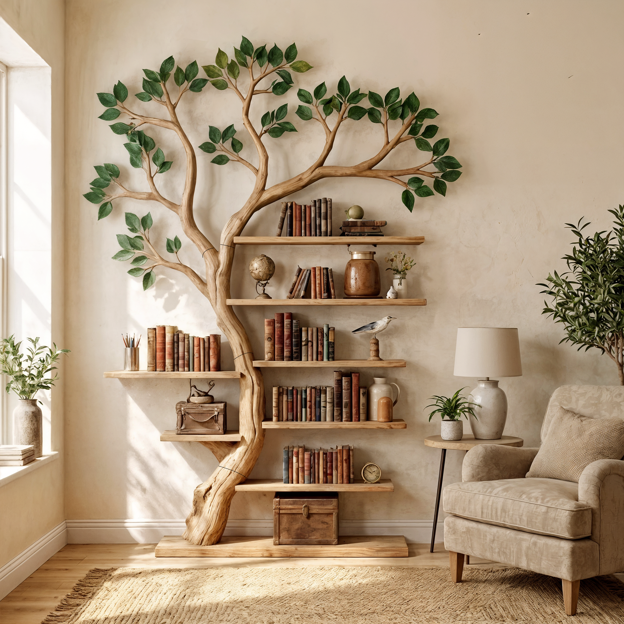Rustic Tree Bookshelf Living Room Office Artistic Wall Display SINLKITB332