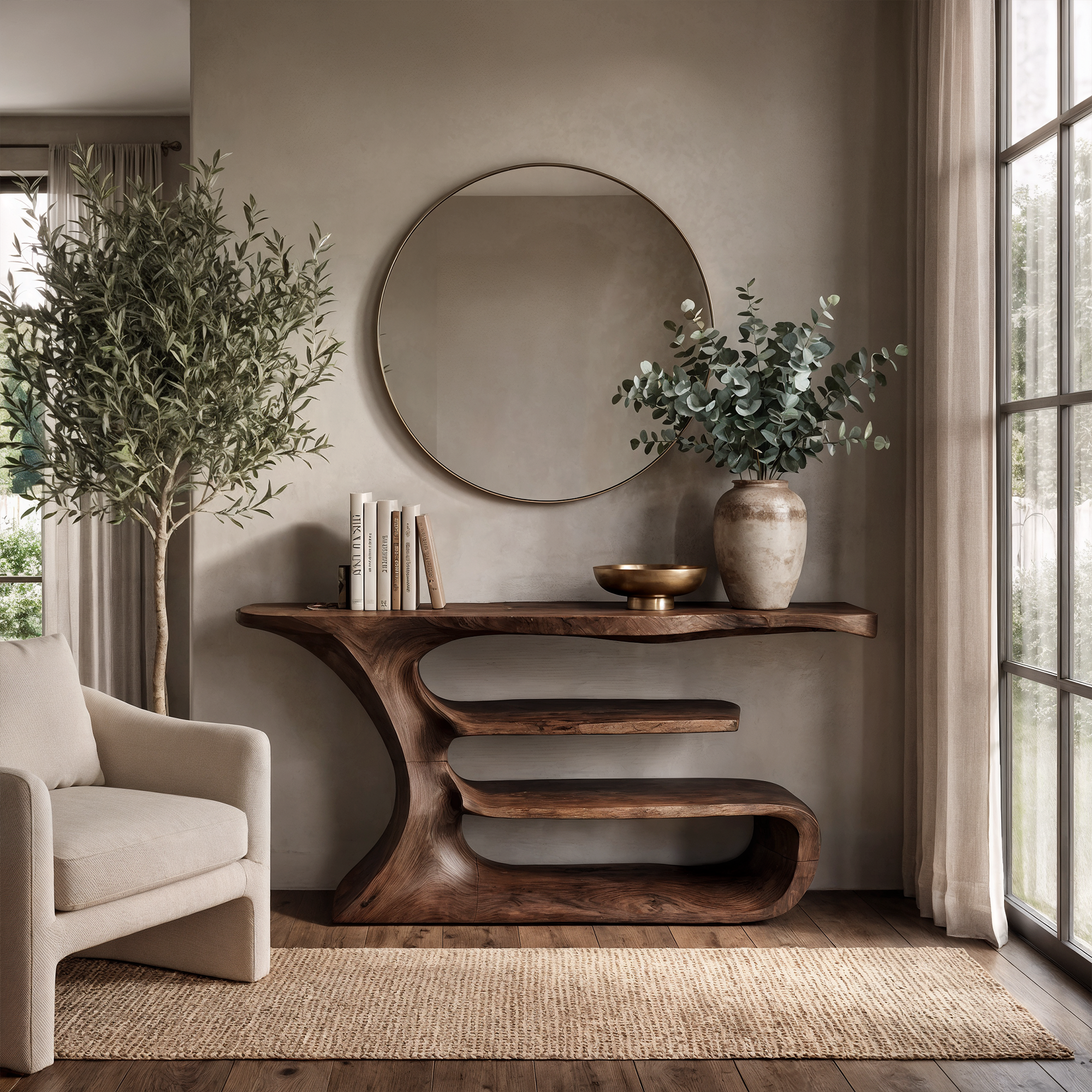 Sculptural Console Table Solid Wood For Elegant Living Room SINLKICS538