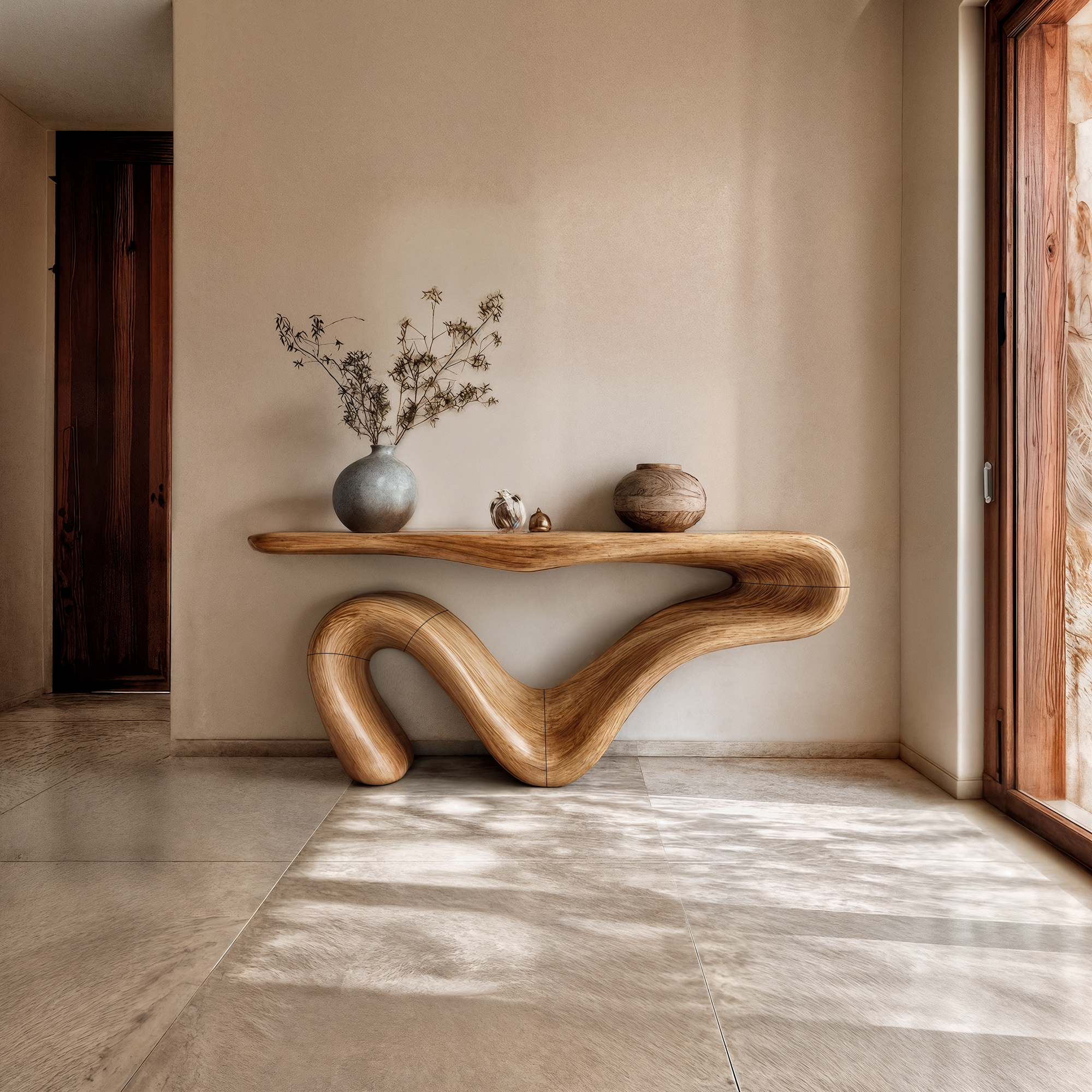 Organic Modern Sculptural Console Table For Entryway And Living Room SINLKICS542