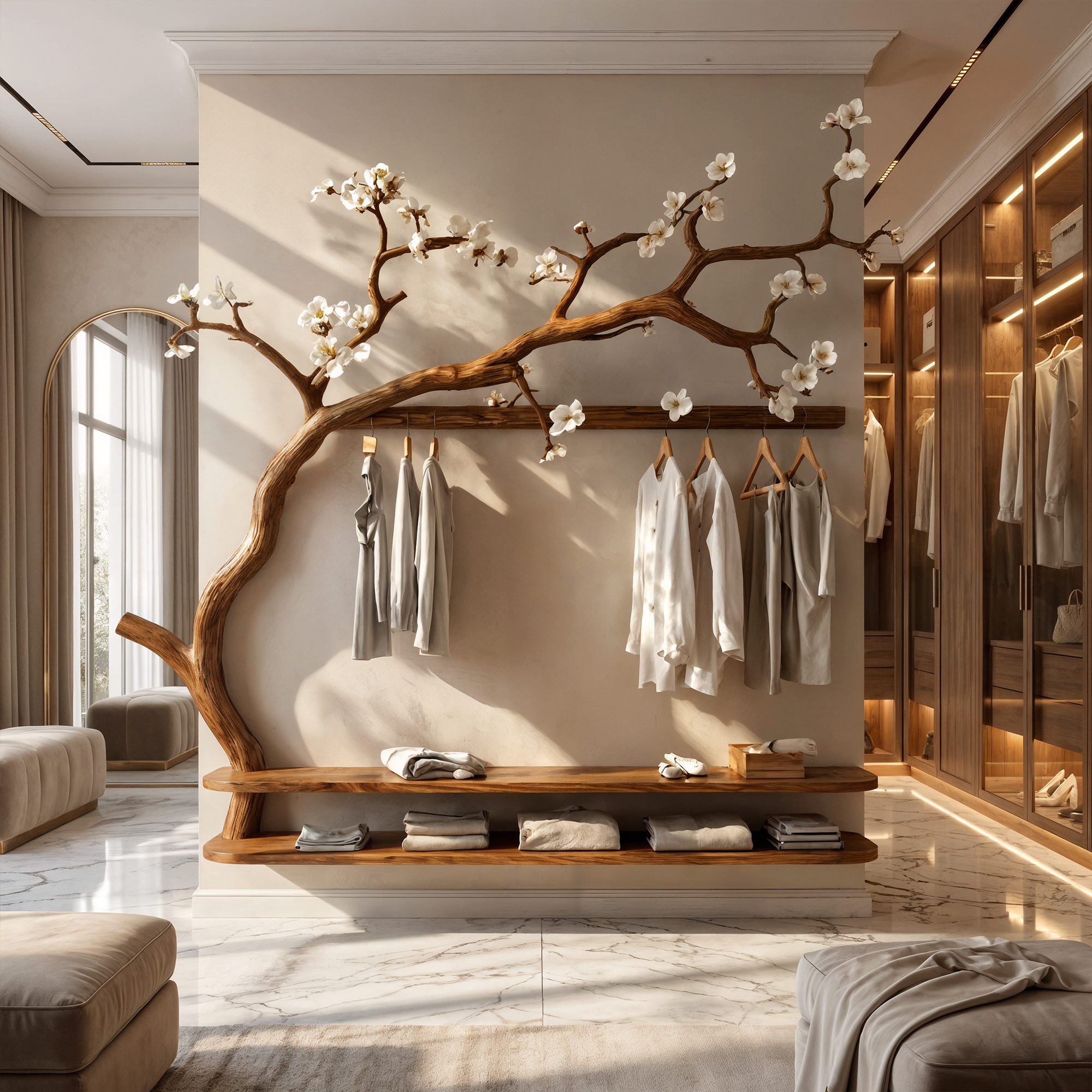 Scandinavian Tree Wardrobe Solid Wood Handcrafted Bedroom Organizer SINLKITCR061
