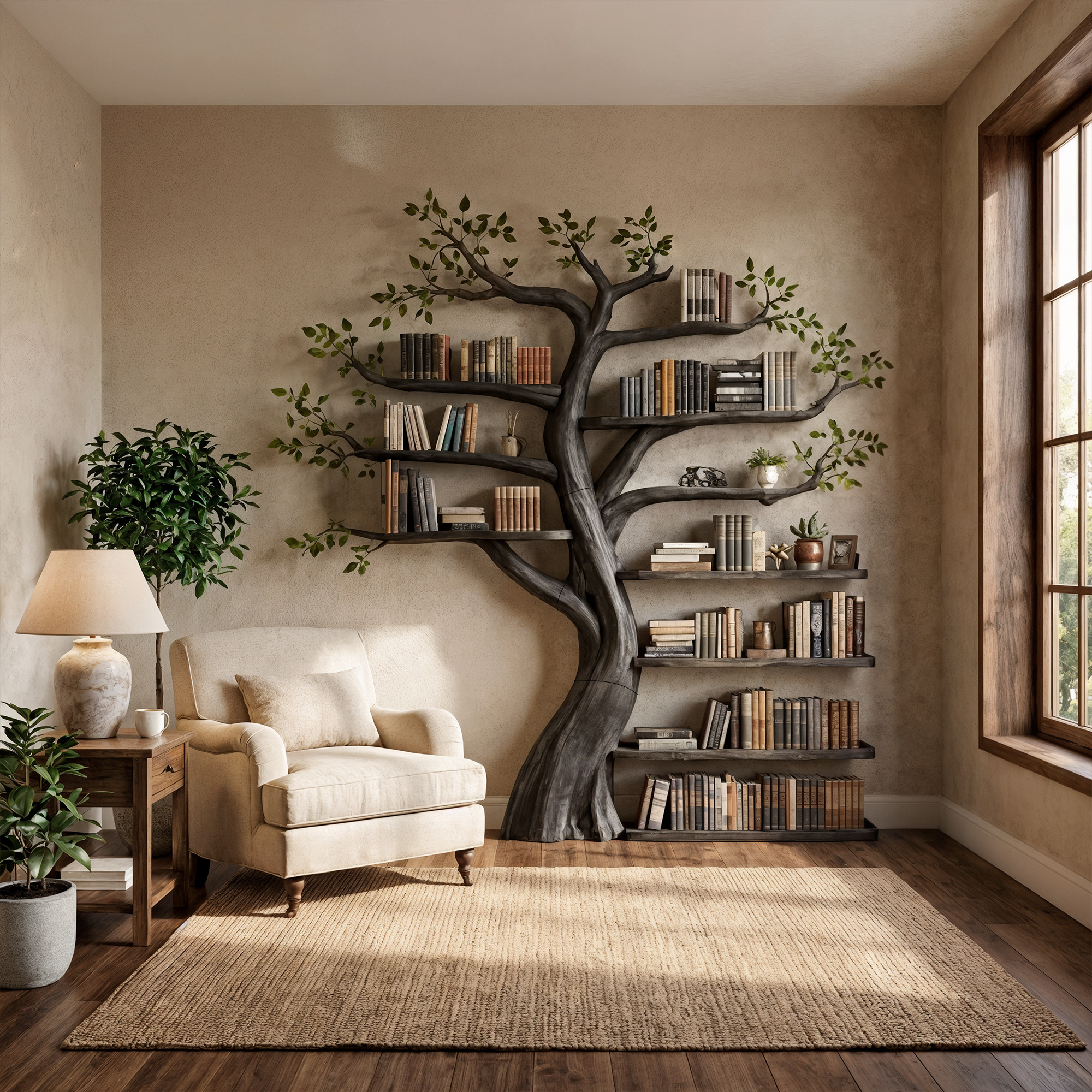 Organic Tree Bookshelf Living Room Interior Sculptural Wall Display SINLKITB670