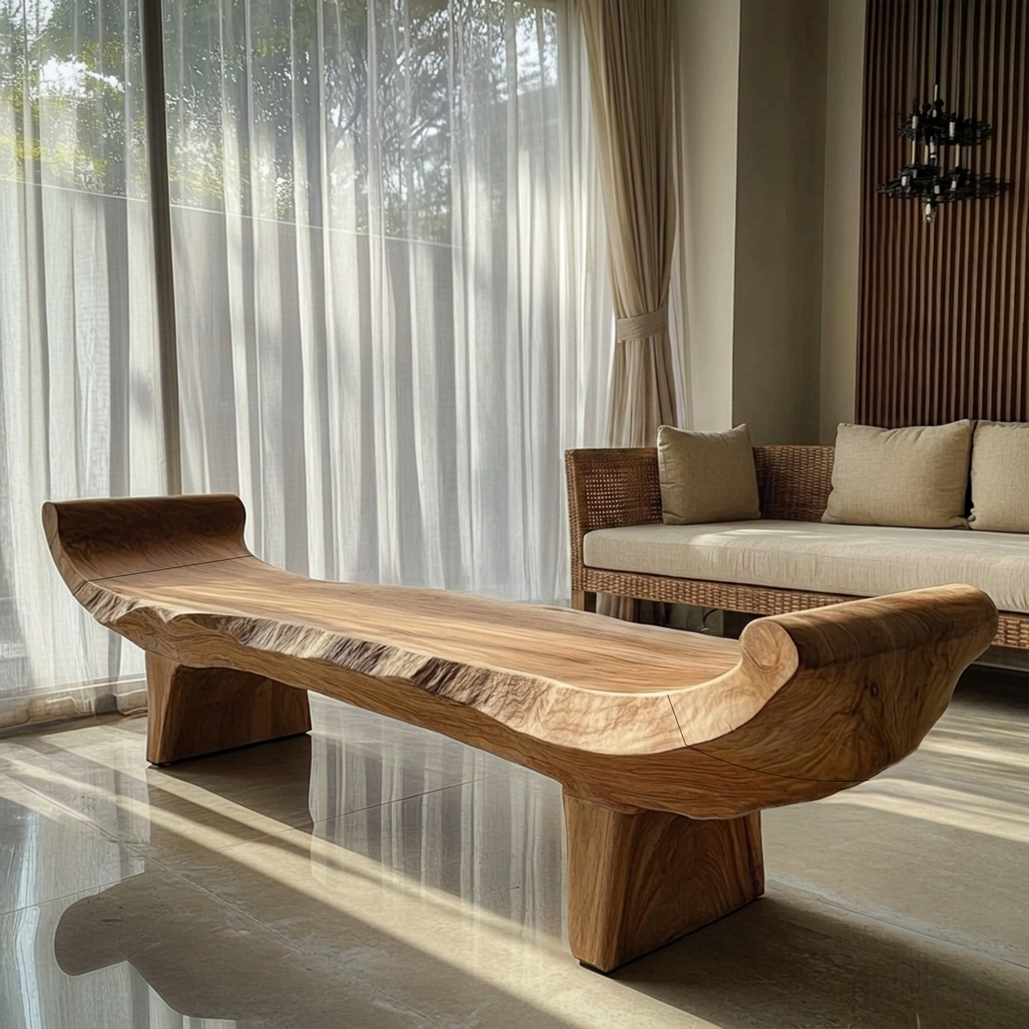 Minimalist Console Table With Sculptural Wood Base For Entryway SINLKIRS130