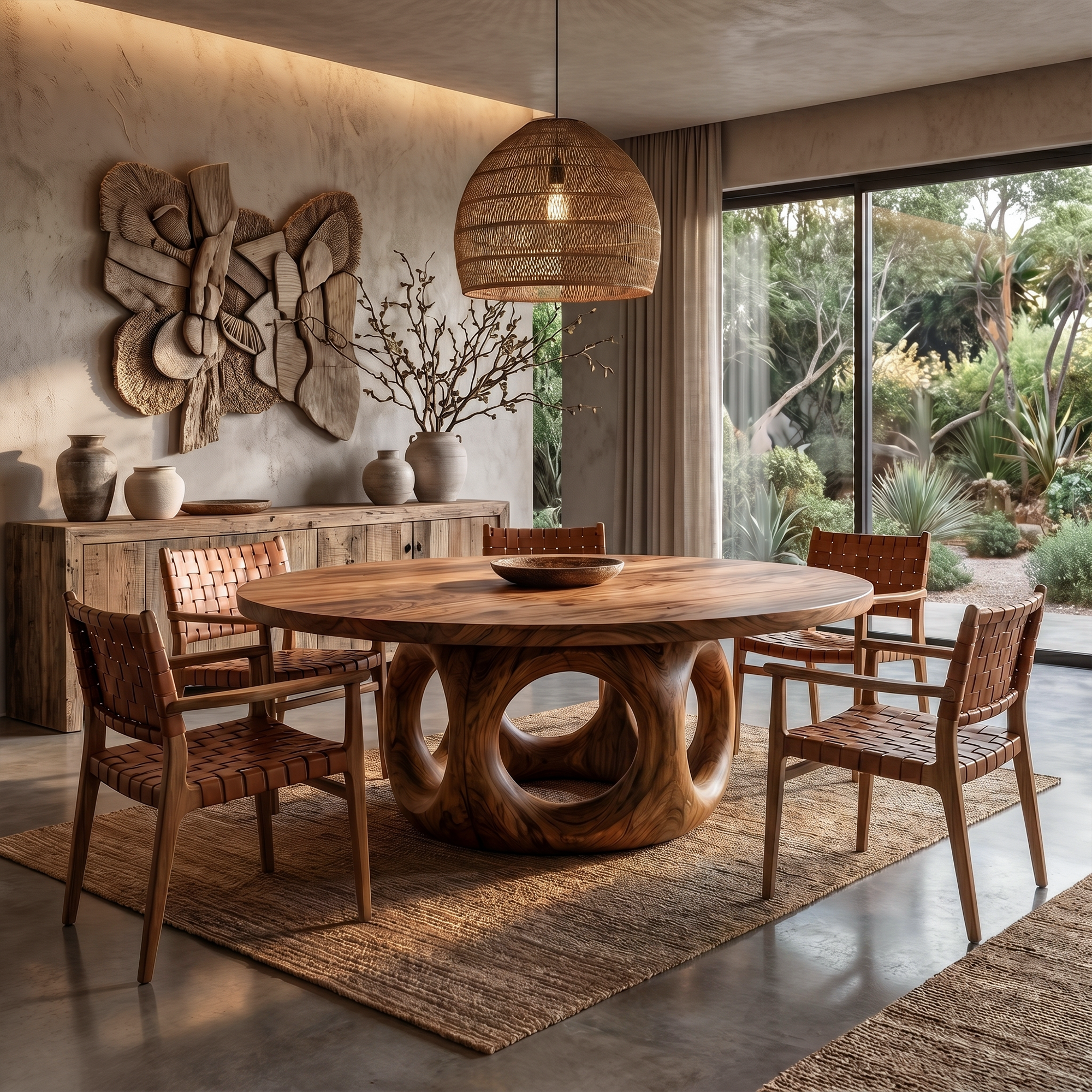 Handcrafted Round Dining Table Nature Inspired Design For Dining Room SINLKIDT203