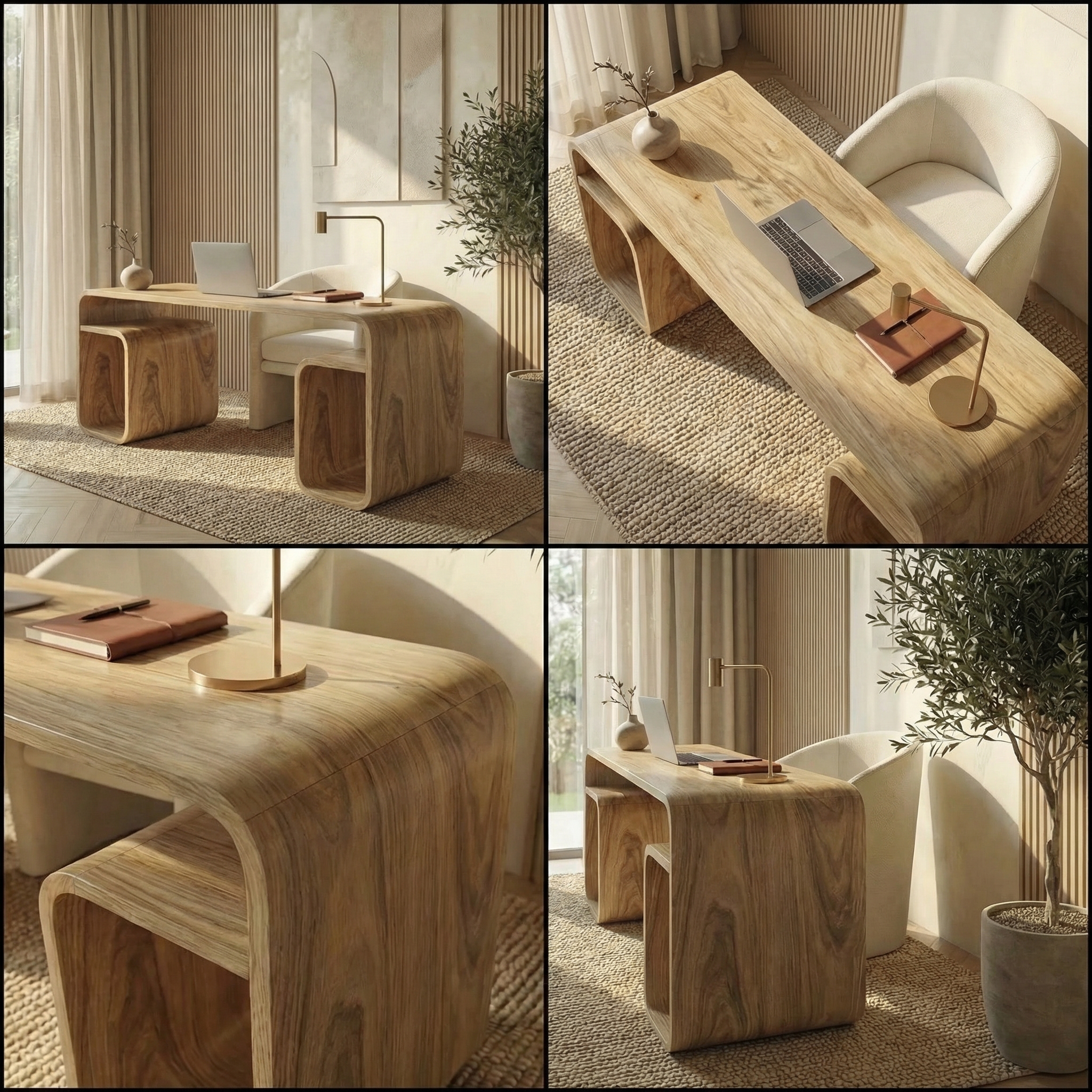 Japandi Curved Desk For Bedroom And Study Room SINLSADK094