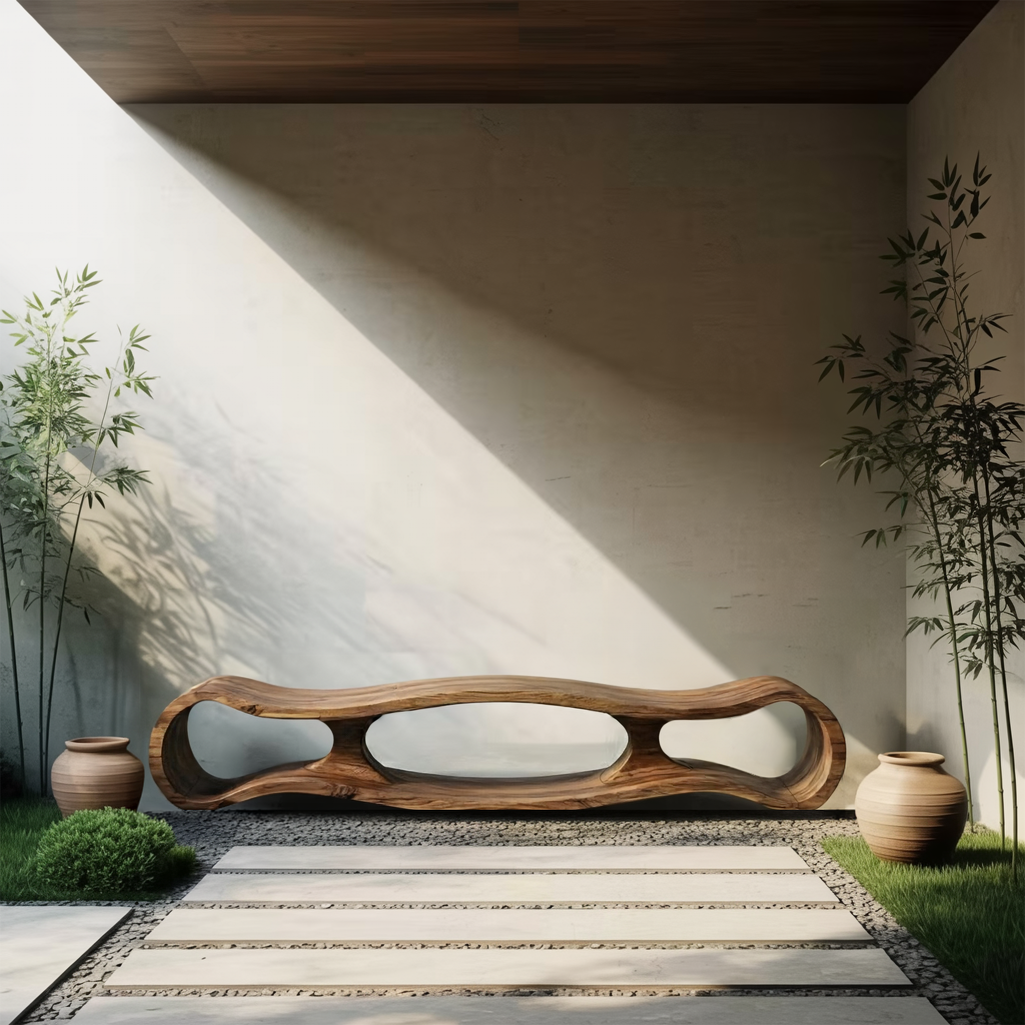 Rustic Sculptural Bench For Living Room And Entryway SINLSARS072