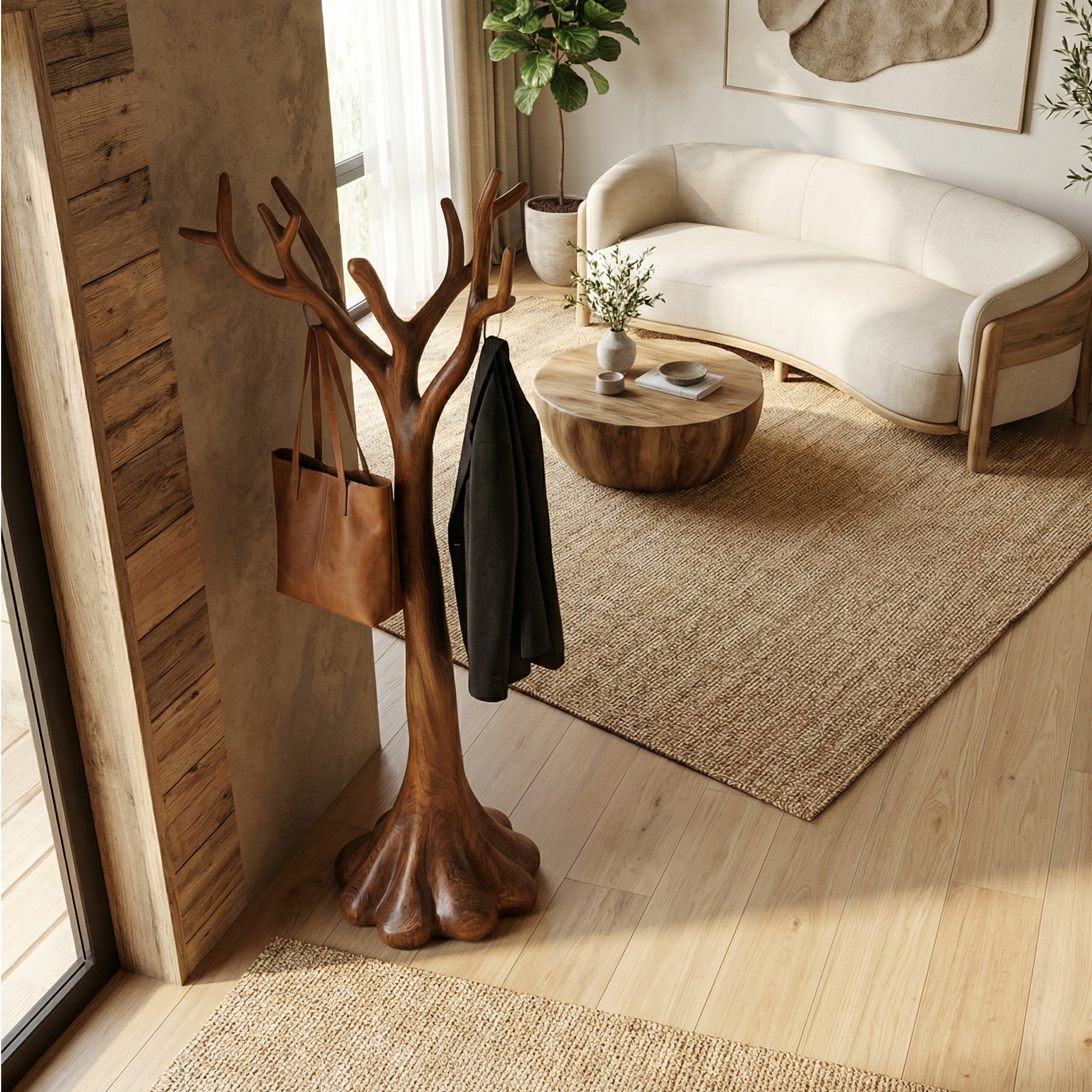 Rustic Sculptural Entryway Coat Rack For Living Room And Lounge SINLSATCR101
