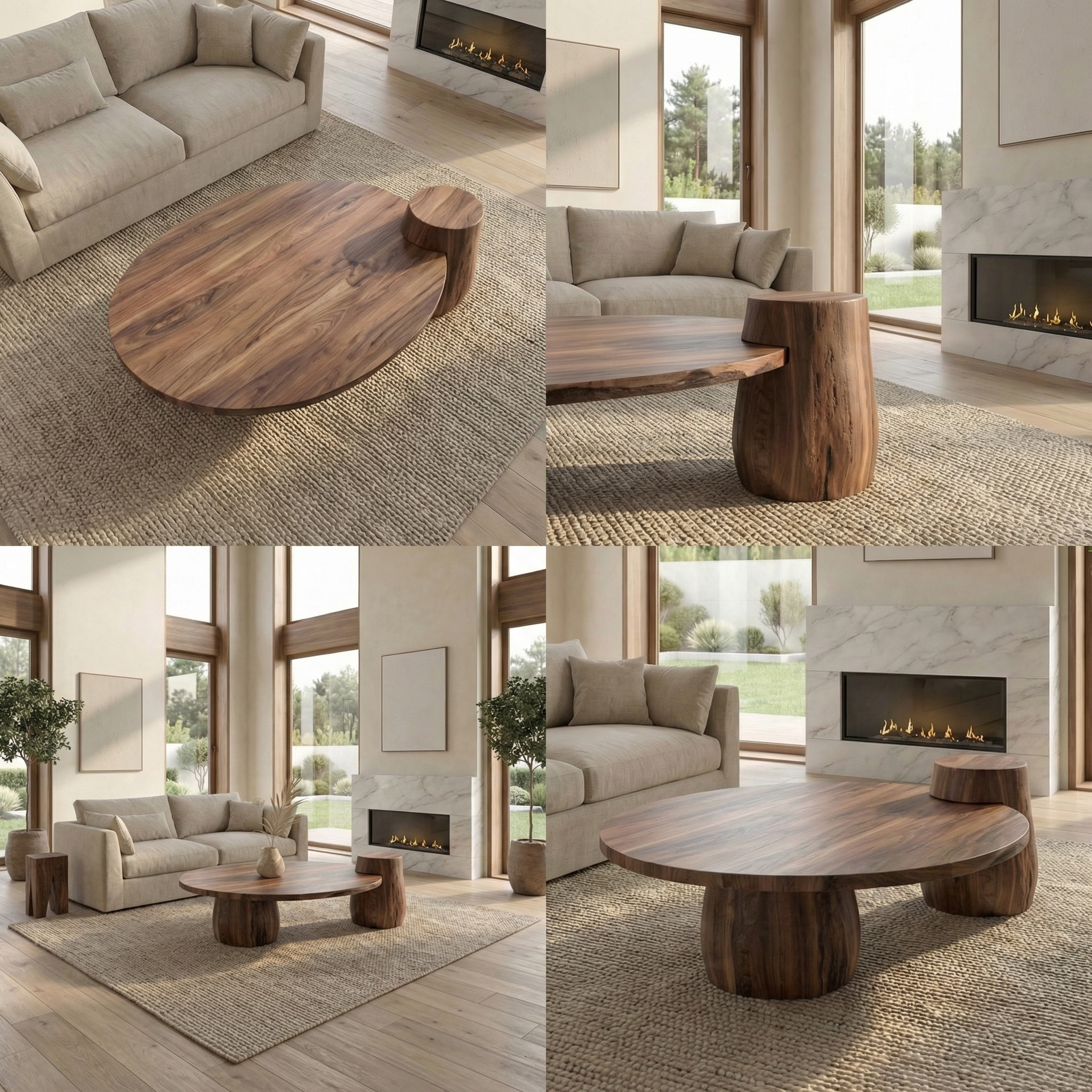 Rustic Coffee Table Sculptural Base Living Room SINLSACF328