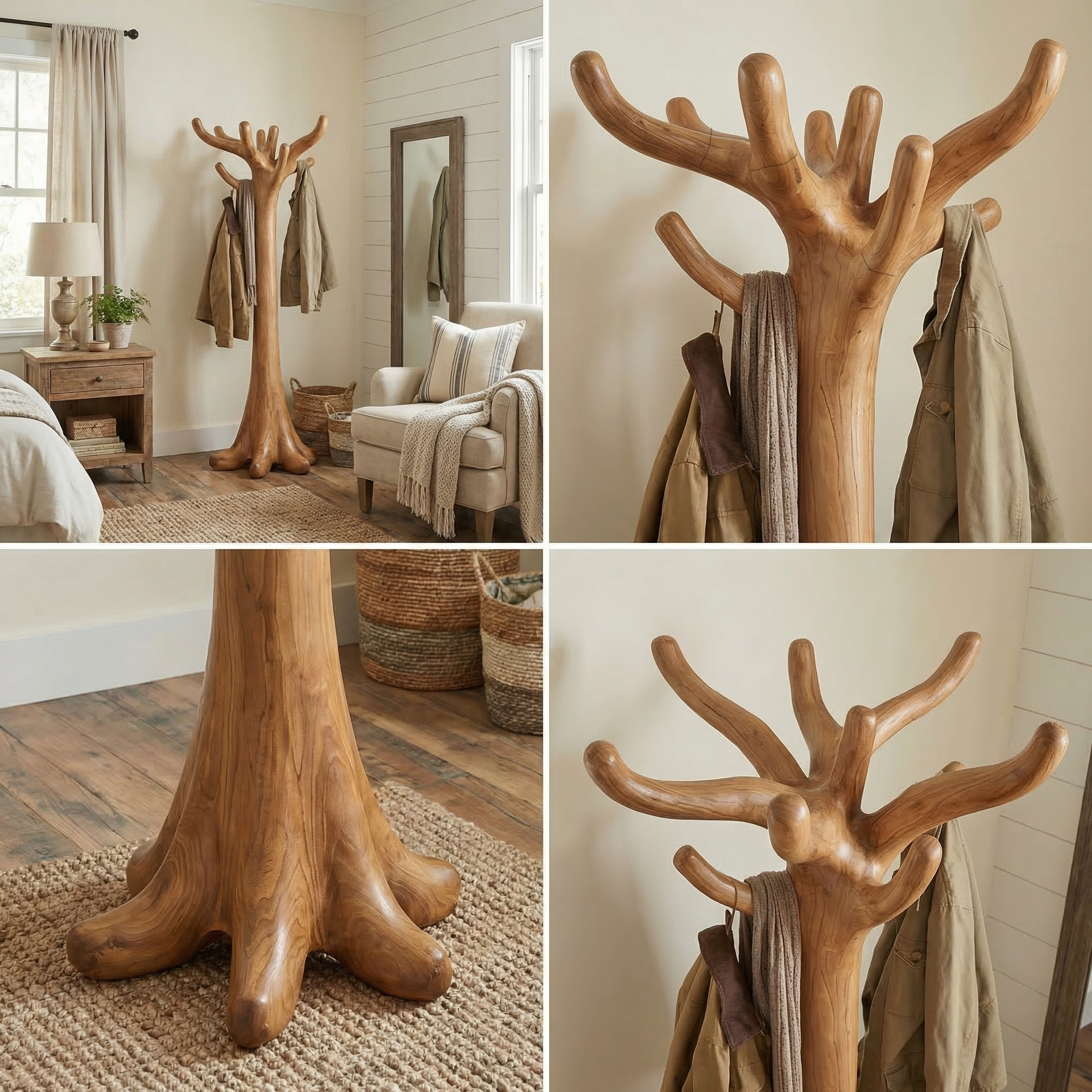 Rustic Minimal Tree Coat Rack For Bedroom And Living Area SINLSATCR105