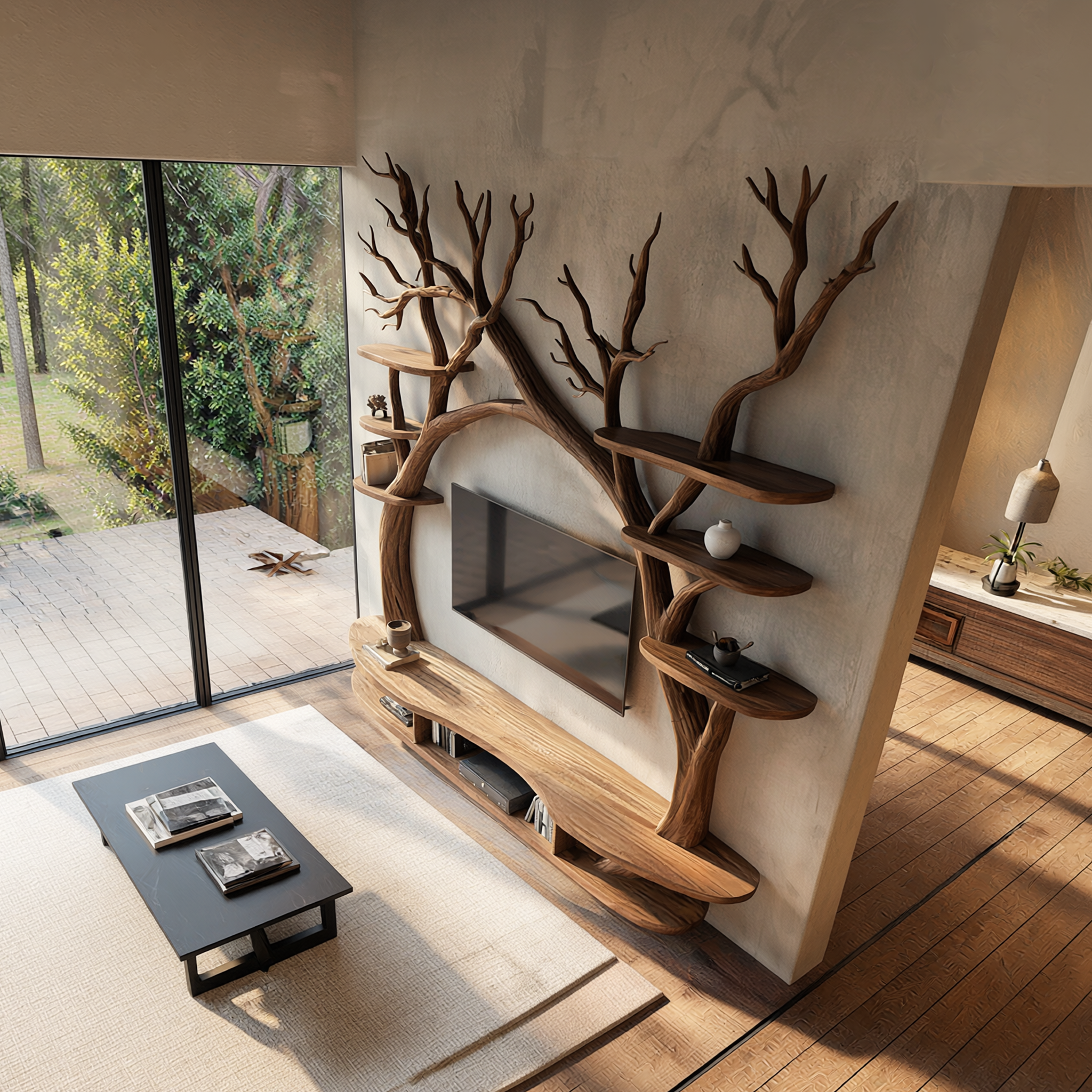 Modern Sculptural Tree TV Wall Unit For Living Room And Interior Decor SINLSATB701