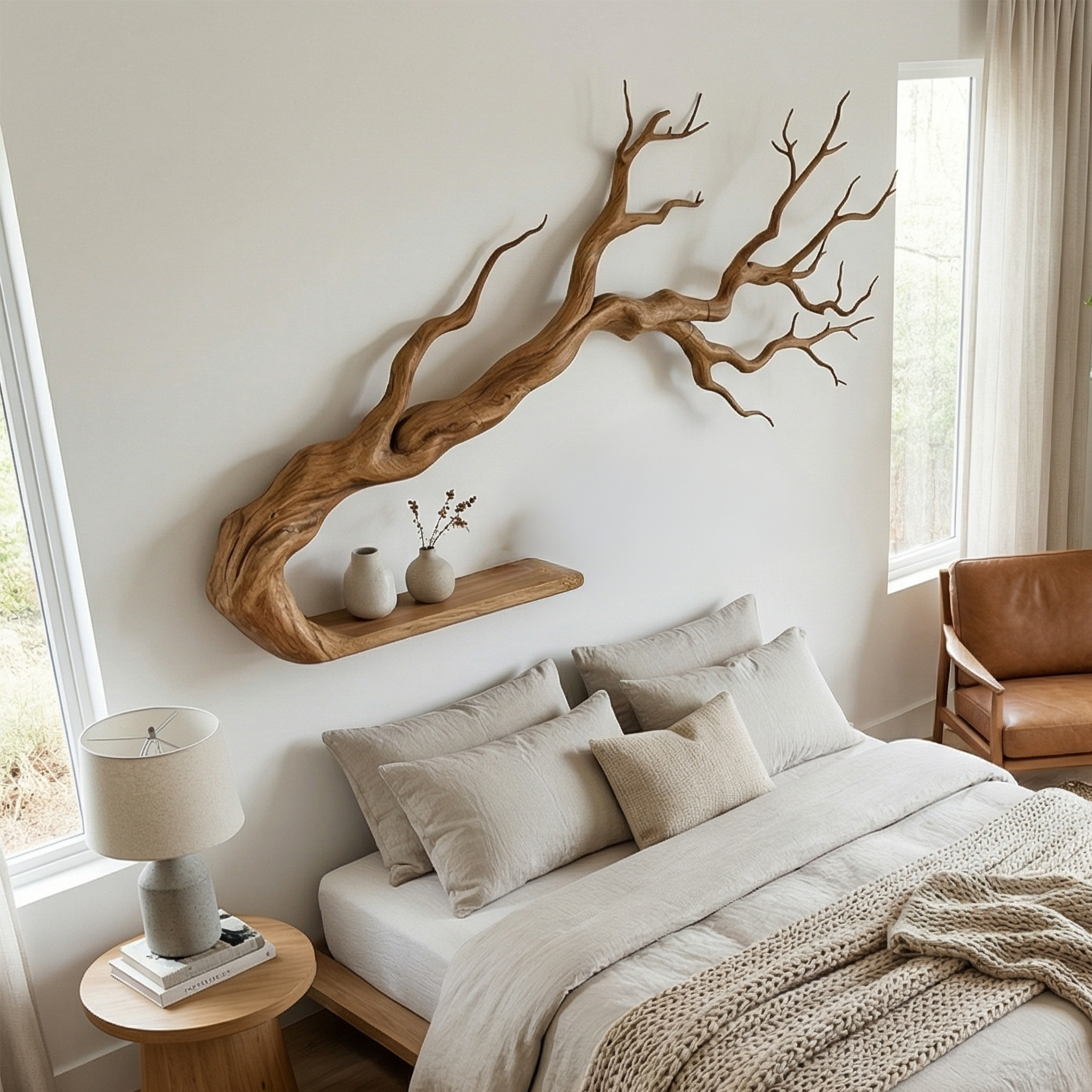 Rustic Tree Inspired Floating Shelf For Bedroom And Lounge Space SINLSATB702